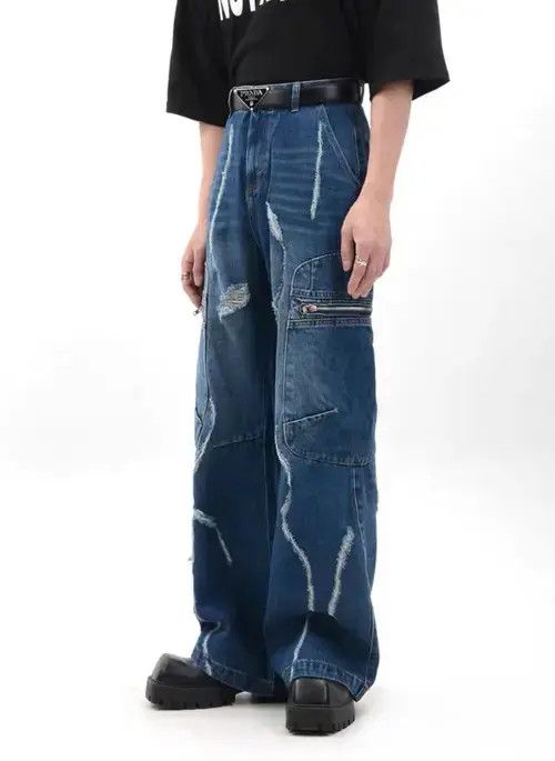 Jean Retro raw edge washed distressed wide leg jeans Size US 32 / EU 48 - 5 Thumbnail