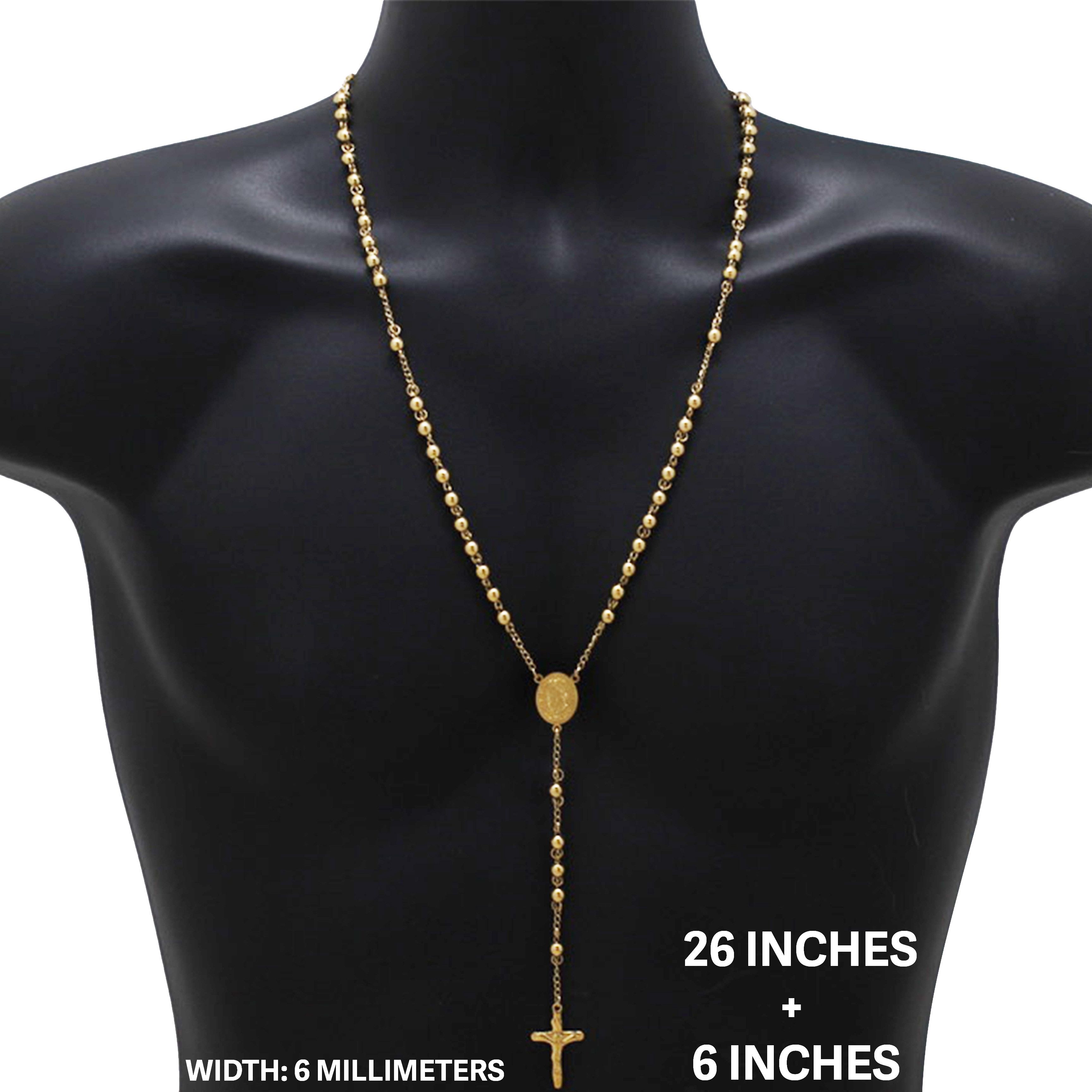 Other 316L Stainless Steel 18k GP 6mm Rosary Necklace 26”+6" Size ONE SIZE - 1 Thumbnail