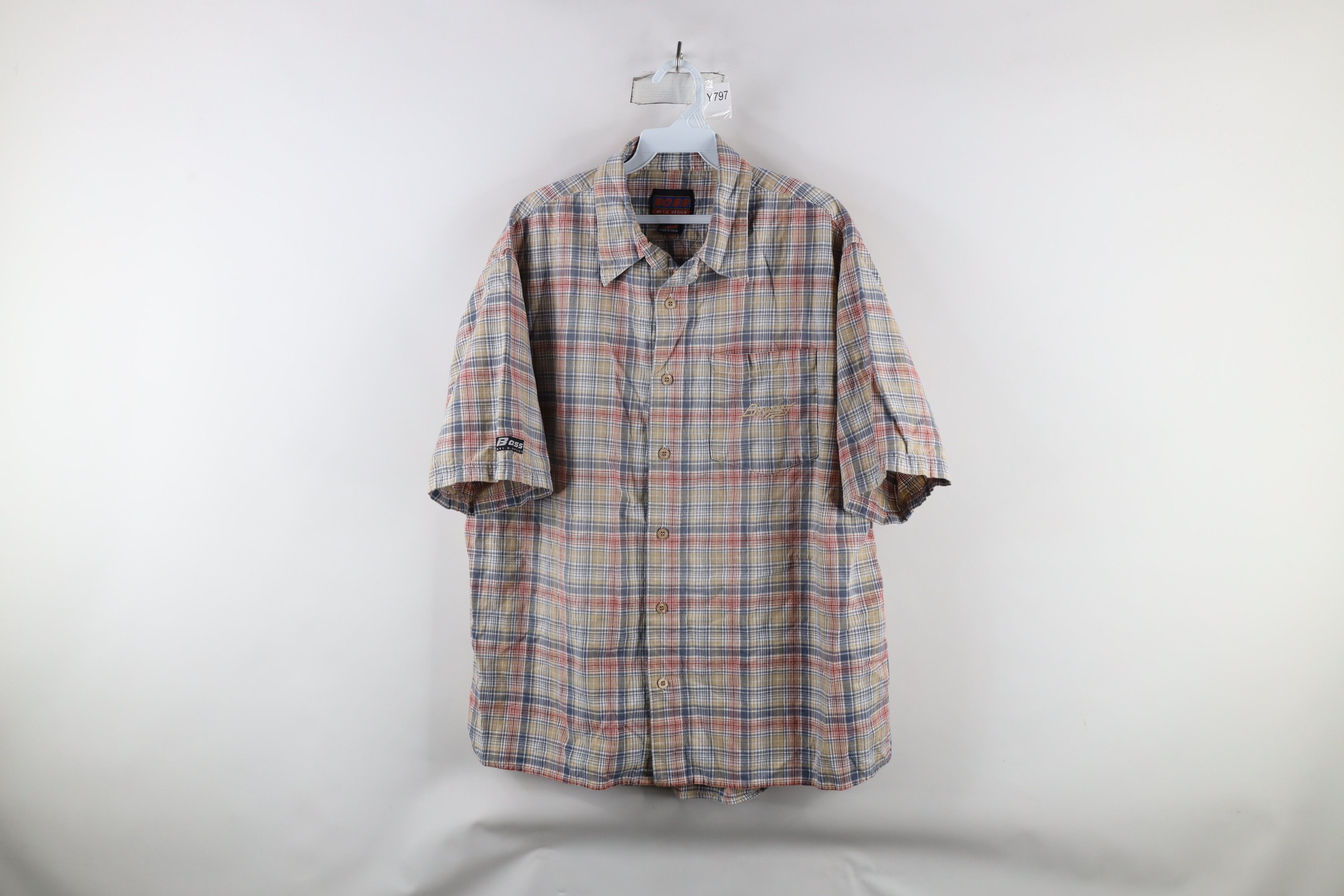Vintage Vintage 90s Boss Streetwear Madras Plaid Button Shirt Size US L / EU 52-54 / 3 - 1 Thumbnail