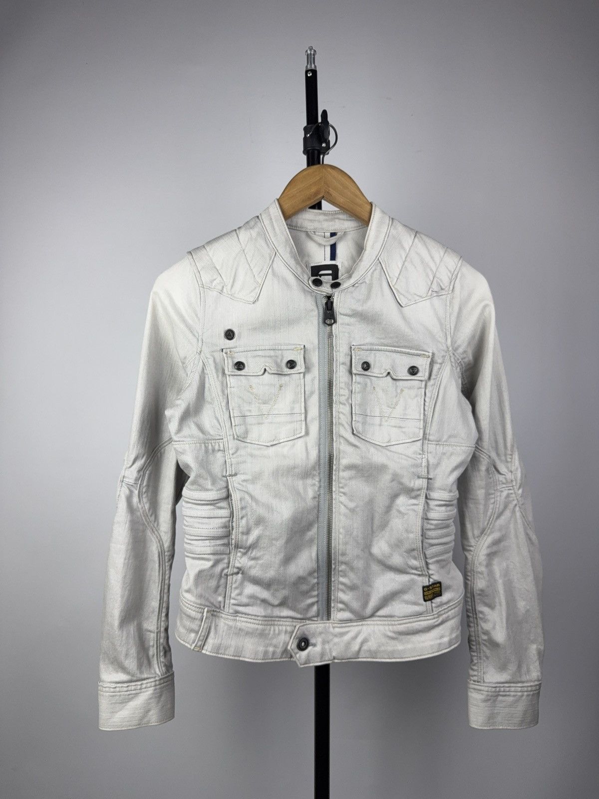 G-Star Avant Garde 00s G-Star RAW 96 White Moto Denim Jacket Y2K Size S / US 4 / IT 40 - 1 Thumbnail