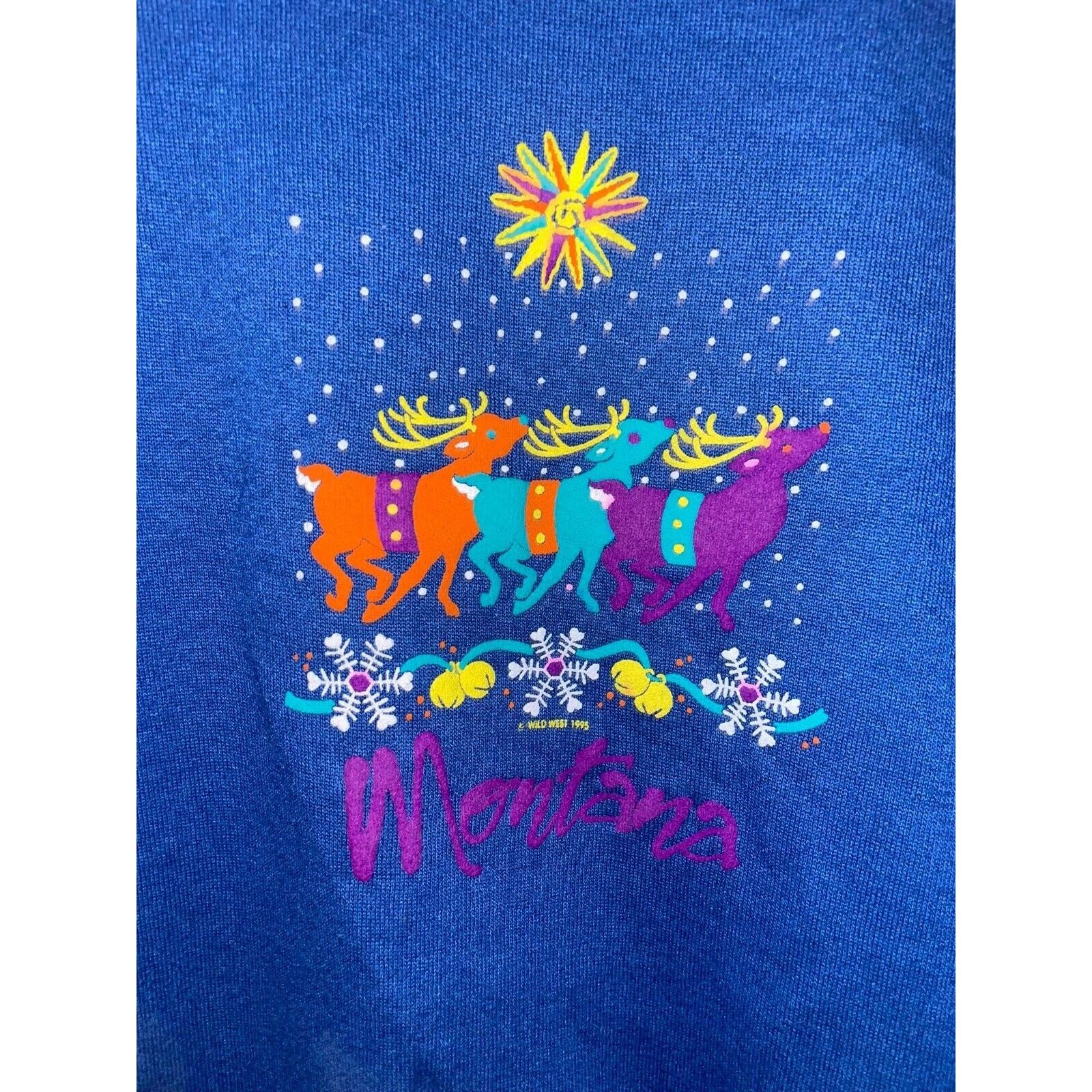 Jerzees Vintage Montana Sweatshirt Reindeer Blue Crewneck VTG 90s L Size US L / EU 52-54 / 3 - 2 Thumbnail