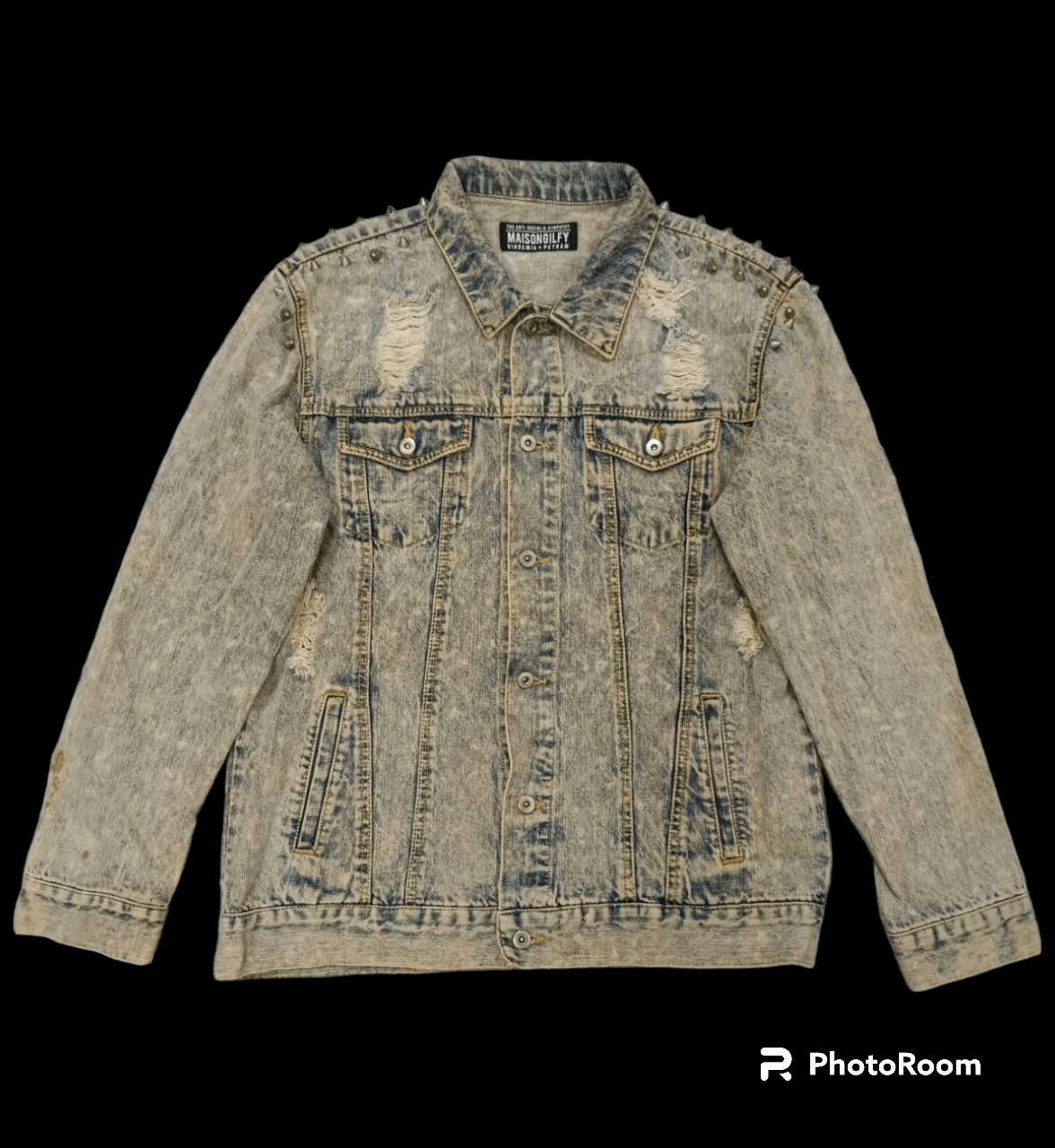 image of Distressed Denim x Hype Sick Acid Wash Studded Riped Maisongilfy Vindemia X Petram in Blue Asid Was