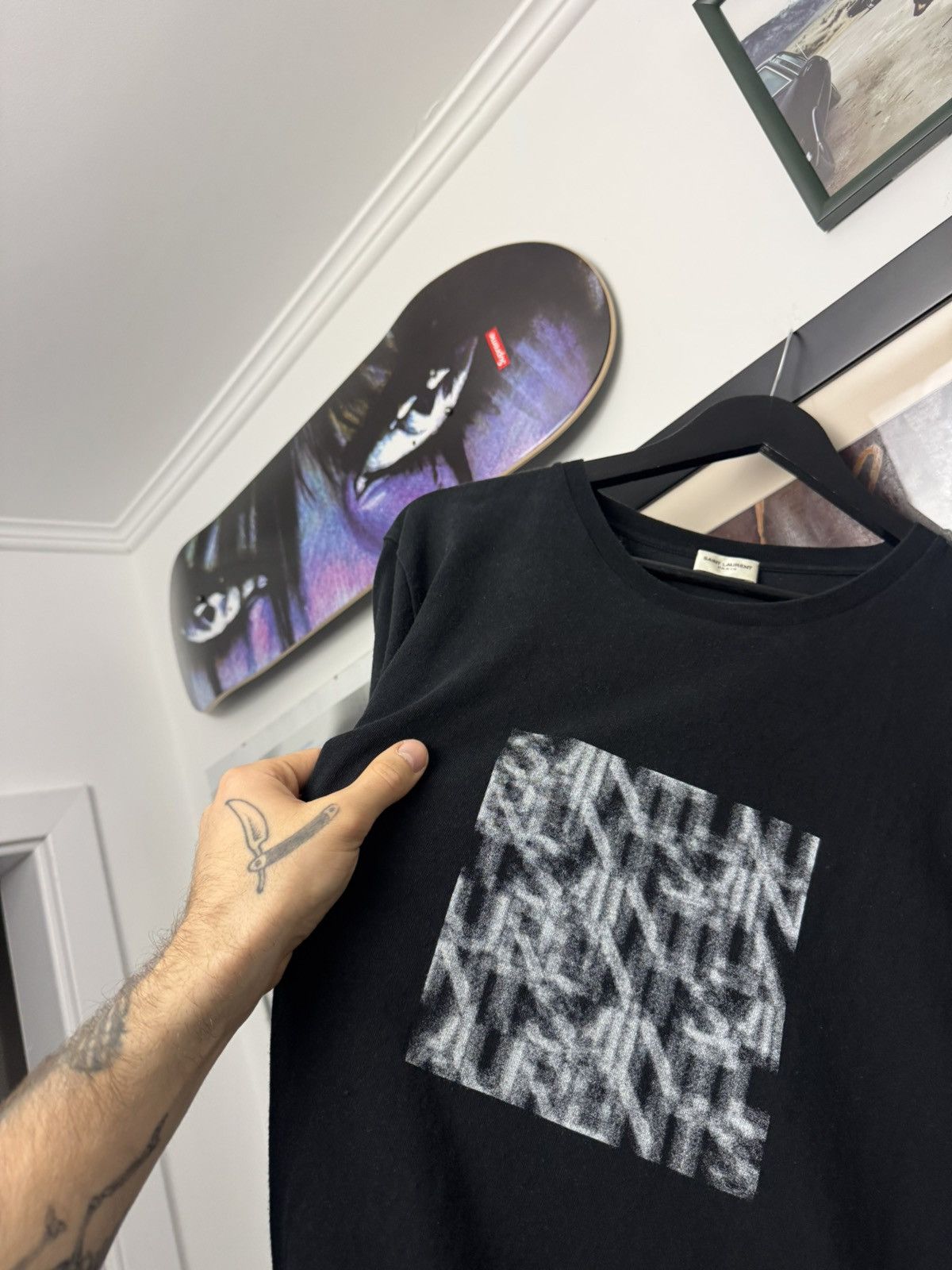 Saint Laurent Paris Saint Laurent Tee SLP Hedi Slimane Designer Logo Black Rare Size US L / EU 52-54 / 3 - 2 Thumbnail