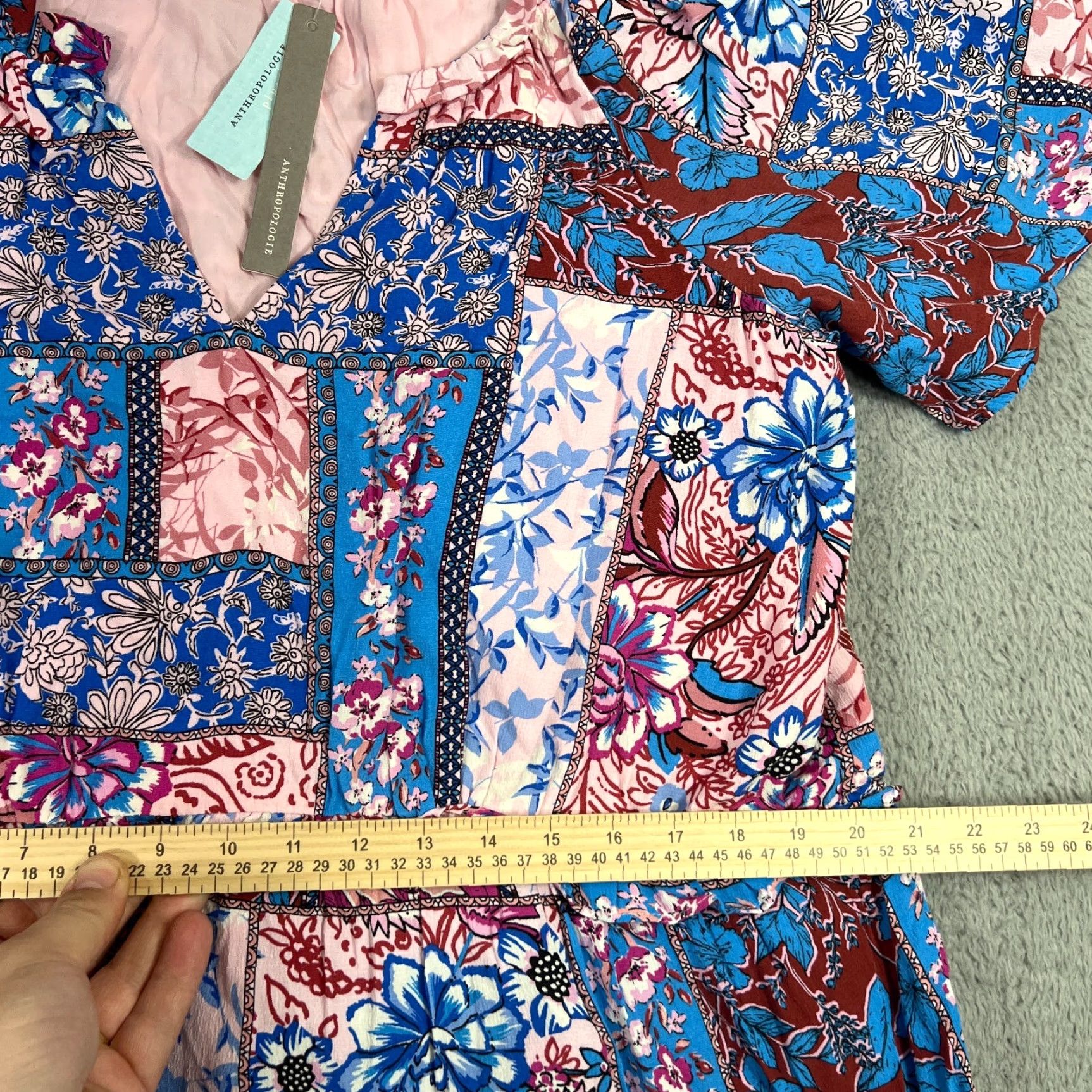 Anthropologie Anthropologie Women's Casual A-Line Dress 2X Short Sleeve Paisley Blue Pink Multicolor Size 40" / US 18 - 7 Thumbnail