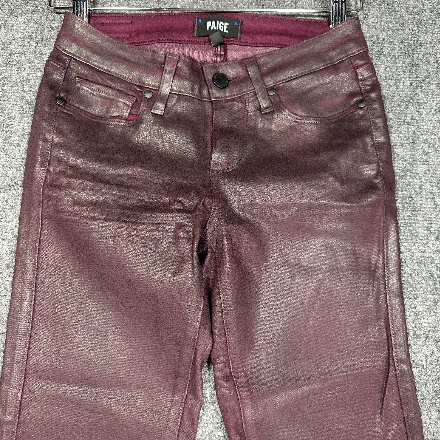 Paige Paige Verdugo Ultra Skinny Jeans Womens 25 Purple Waxed Stretch Pockets Logo Denim 5-Pocket Size 42" / US 20 - 3 Thumbnail