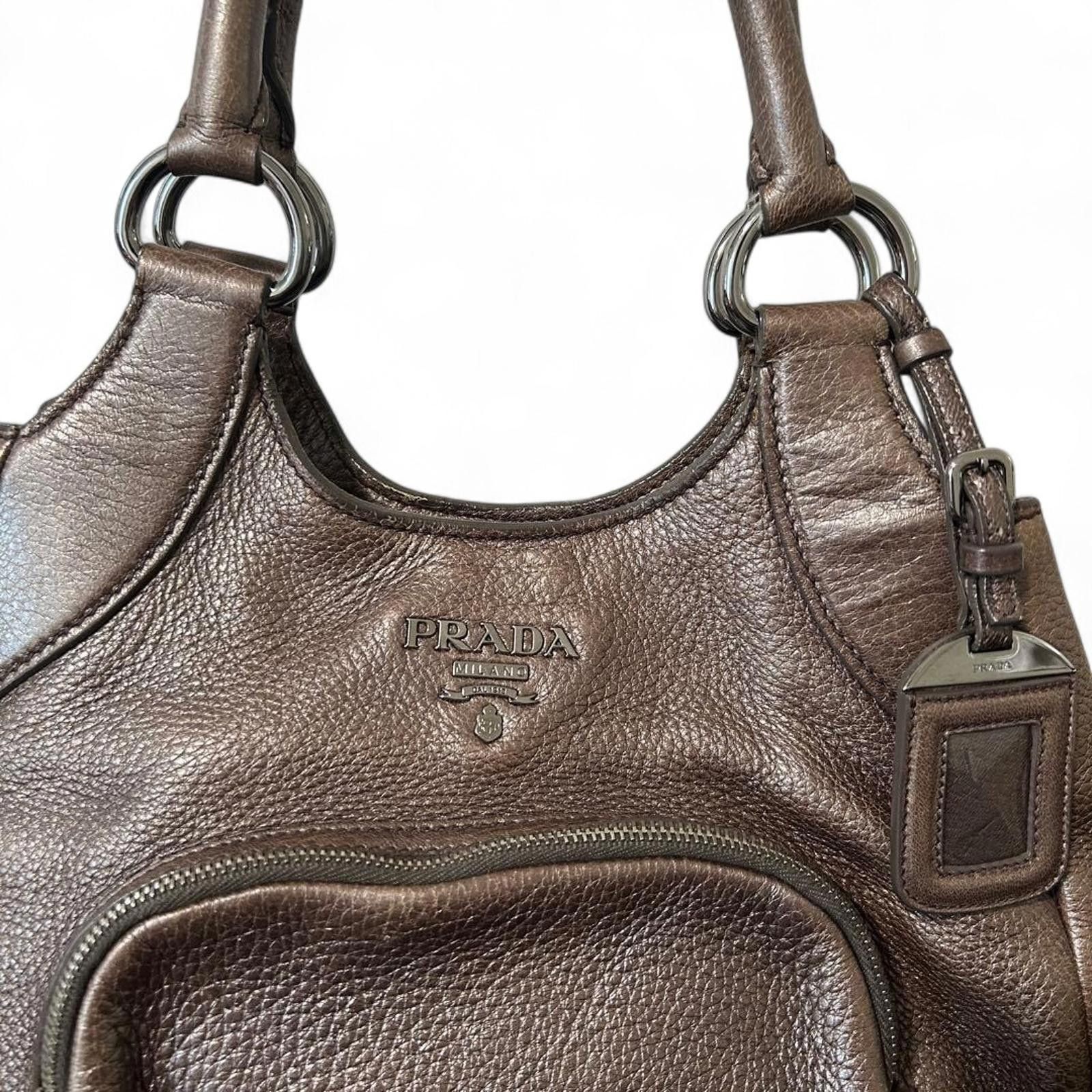 Prada Prada - Brown Leather Handbag Front Pocket Size ONE SIZE - 3 Thumbnail