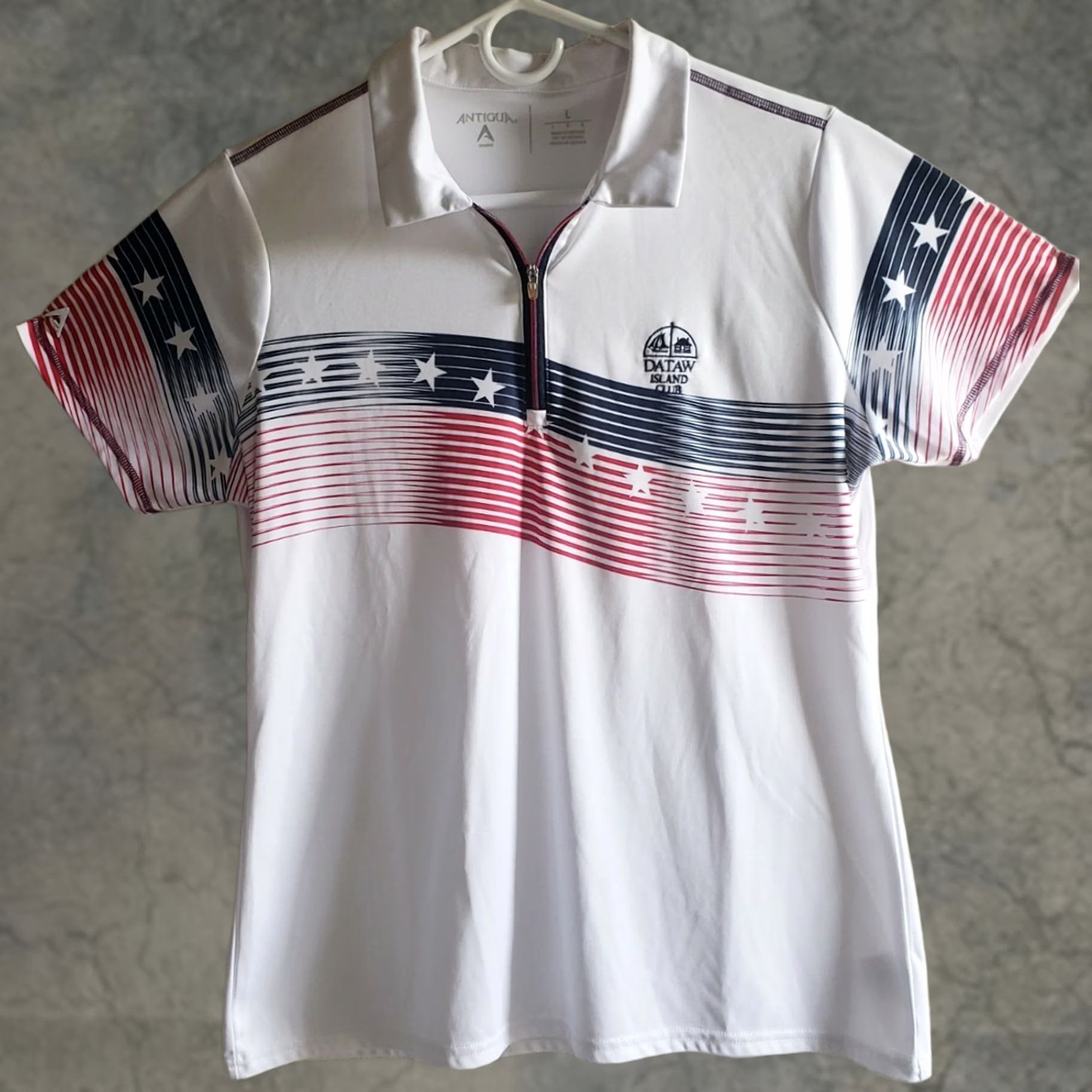 Vintage Antigua Women's L Golf Tennis Top Short Sleeve 1/4 Zip Stars and Stripes White Red Blue America Size L / US 10 / IT 46 - 1 Thumbnail