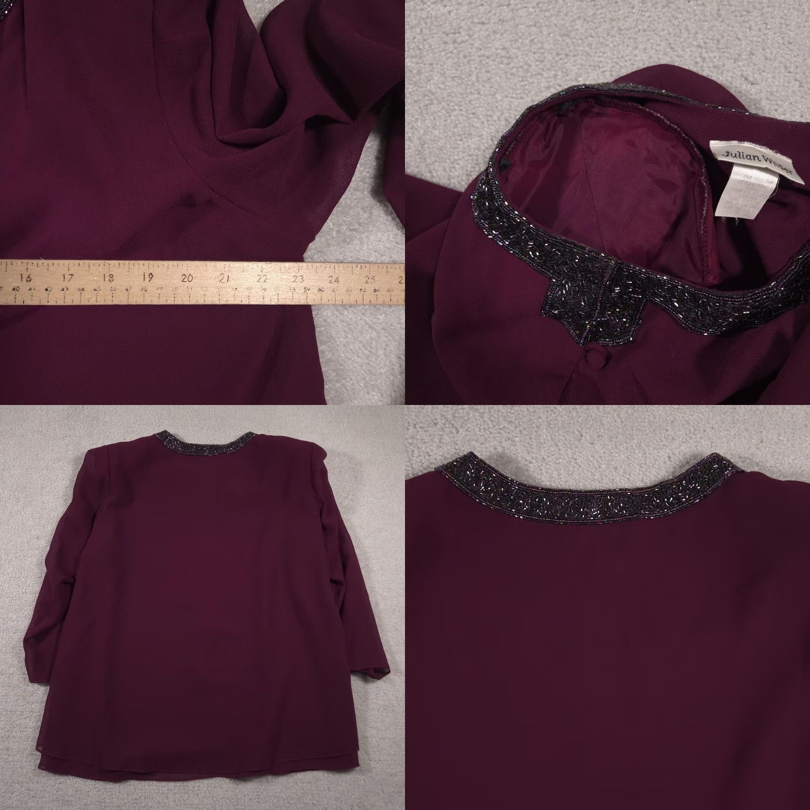Vintage VINTAGE Julian Wilder Shirt Womens 22 Purple Beaded Collar Long Sleeve Button Up Elegant Blouse - Ladies Formal Party Cocktail Shirt Size 3XL / US 20-22 - 9 Thumbnail