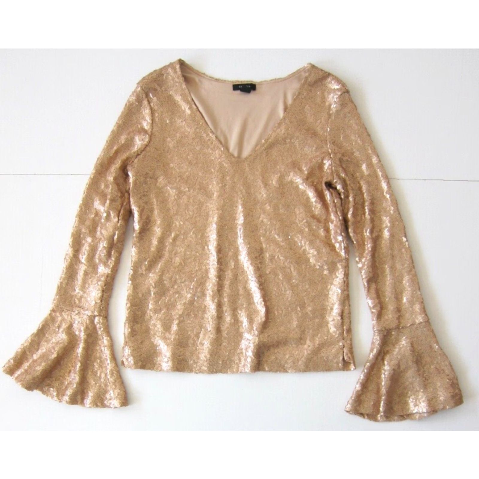 Vintage Halogen Blouse Pink V-Neck Long Sleeve Beaded Sparkly Sequin Flare Top Small Women Size S / US 4 / IT 40 - 7 Thumbnail
