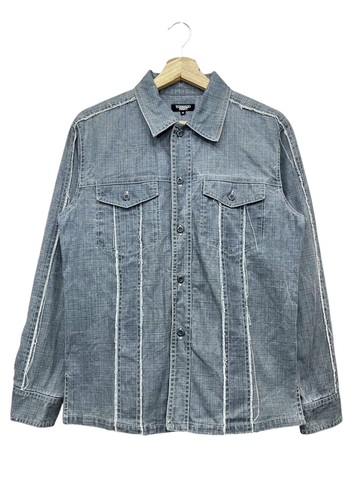 Tornado Mart Vintage TORNADO MART Hard Cotton Frayed Hem Button-up Shirt Size US S / EU 44-46 / 1 - 1 Thumbnail
