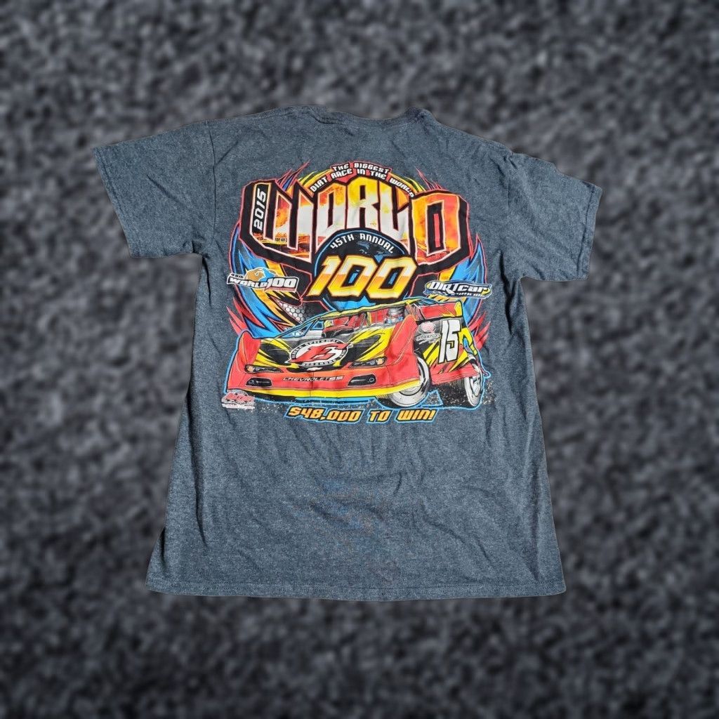 Gildan Gildan Gray Racing T-Shirt Mens M 2015 Eldora Speedway World 100 Double-Sided Short Sleeve Cars USA Size US M / EU 48-50 / 2 - 1 Thumbnail