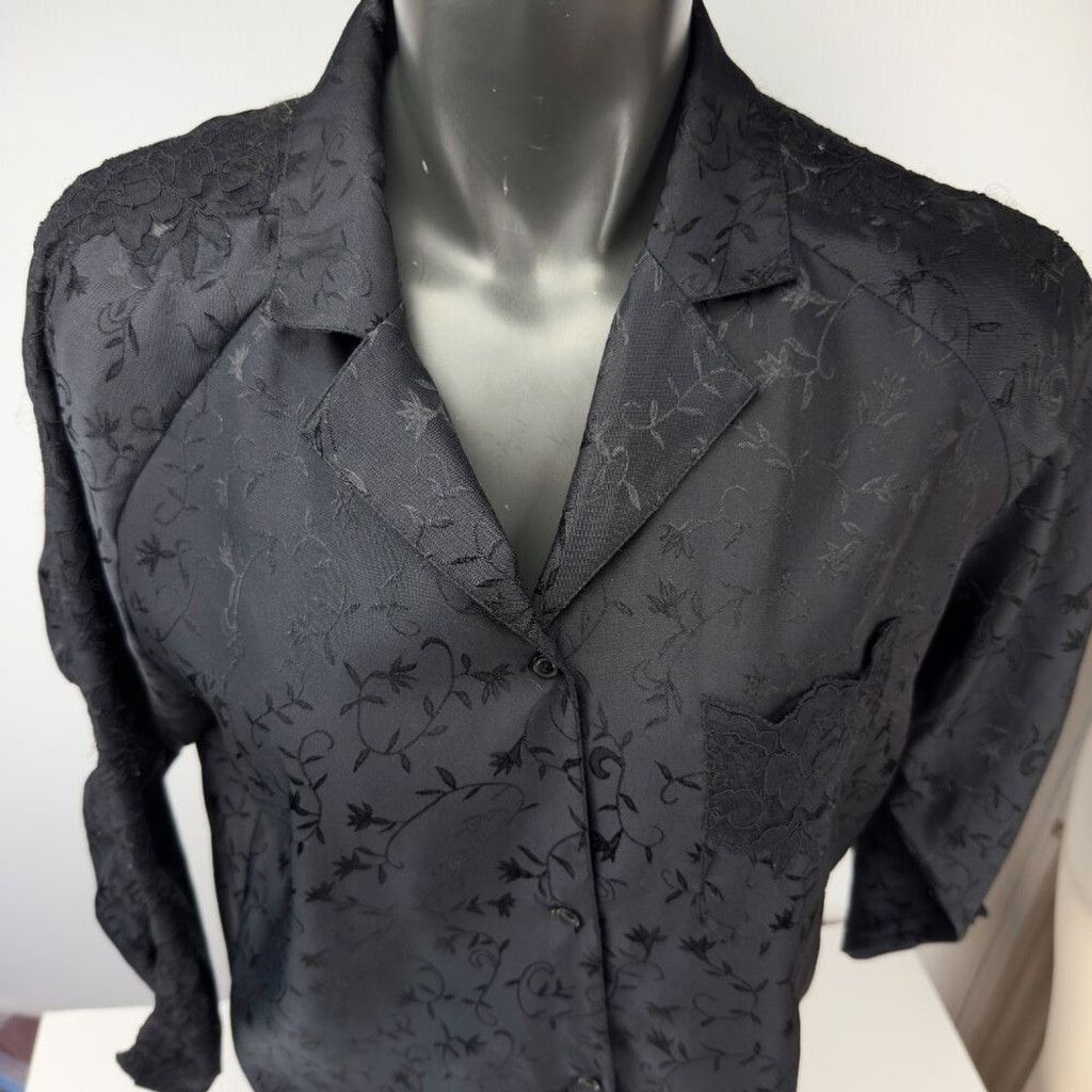 Other VOGUE Dessous VTG Jacquard Long Sleeve Black Pajama Set Sz M Size ONE SIZE - 11 Thumbnail