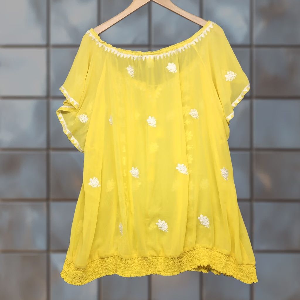 Torrid Torrid Top Womens 3XL Yellow Embroidered Peasant Boho Tassel Flutter Sleeve Shirt Blouse Womens +3XL Size XXL / US 16-18 / IT 52-54 - 1 Thumbnail