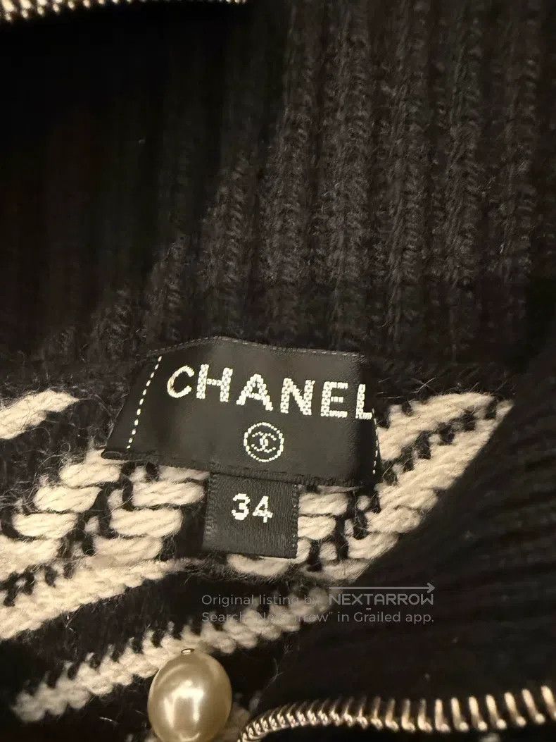 Chanel Chanel 21B black and white oblique striped shawl knitted s Size XXS / US 00 / IT 34 - 3 Thumbnail