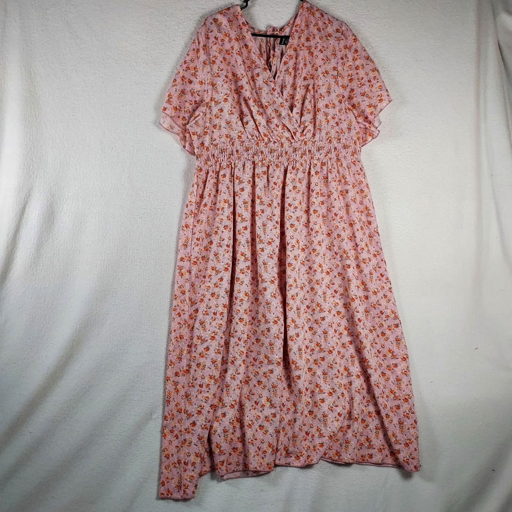 Pinko Seasty Women's Pink Floral Maxi Dress Short Sleeve Smocked Waist 4XL Shirt Adult 4XL Pink Floral Summer Casual Vogue Size 40" / US 18 - 2 Thumbnail