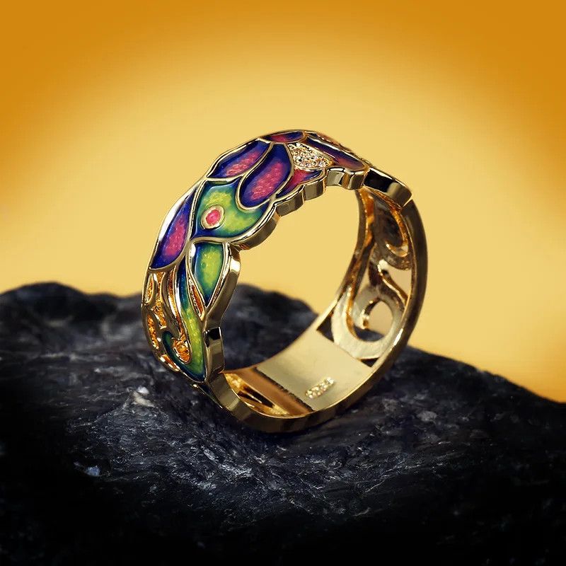 Jewelry Creative Enamel Golden Charming Flower Cubic Zirconia Size ONE SIZE - 3 Thumbnail