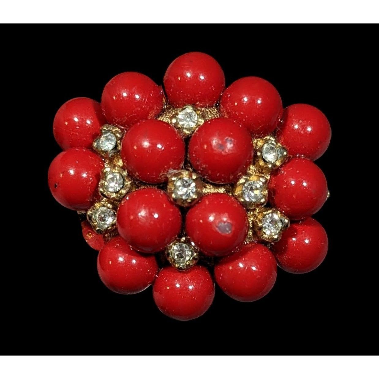 Other Vintage Chunky Red And Gold Tone Beaded Rhinestone Ring Size Size ONE SIZE - 1 Thumbnail