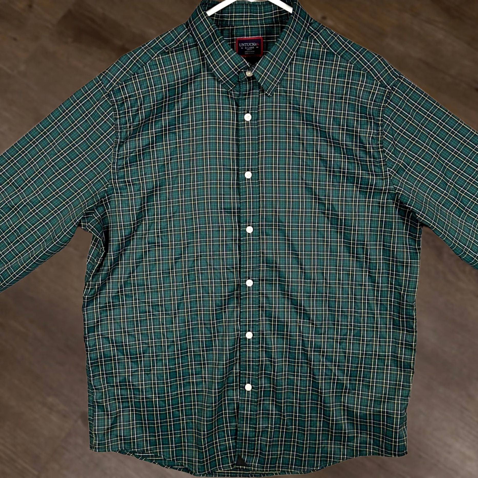 UNTUCKit UNTUCKit Shirt Mens XL Green Slim Fit Button Up Plaid Long Sleeve Casual Business Travel Button-Up Logo Size US XL / EU 56 / 4 - 1 Thumbnail