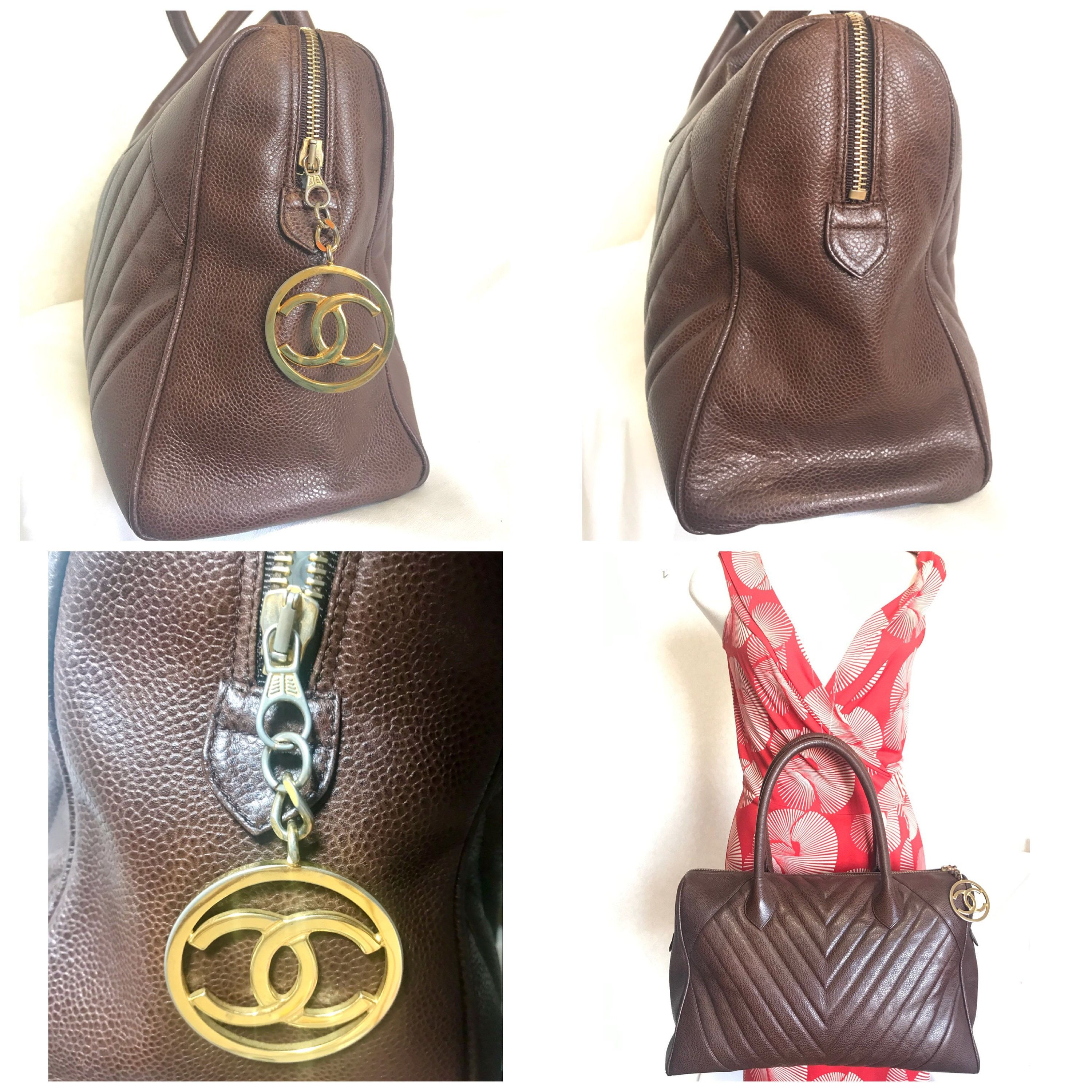 Chanel Vintage CHANEL brown caviarskin v stitch, chevron style bag, Size ONE SIZE - 6 Thumbnail