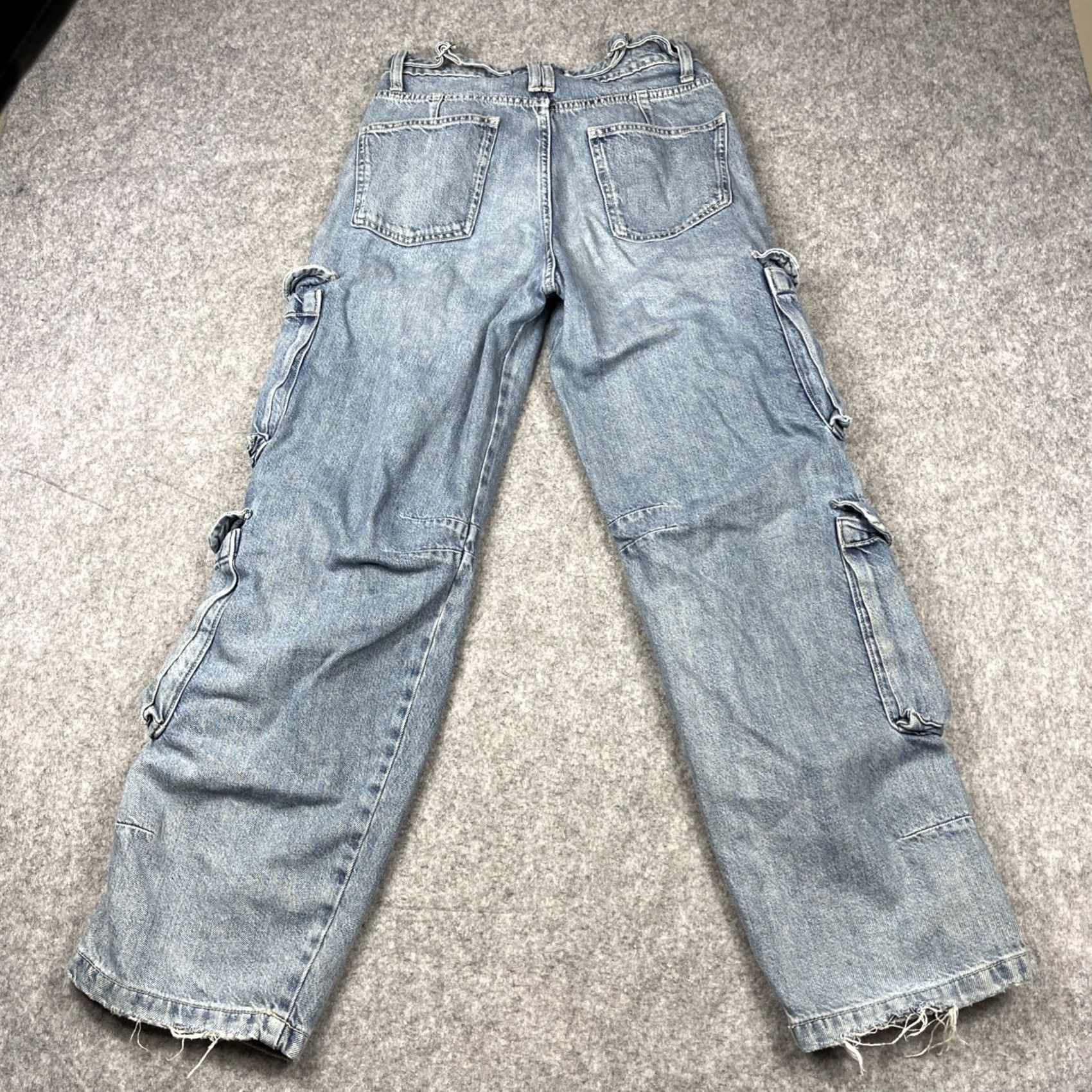 Zara Zara Wide Leg Baggy Cargo Jeans Womens 4 Blue Denim Barrel Buckle Grunge Y2K Size 27" / US 4 / IT 40 - 2 Thumbnail