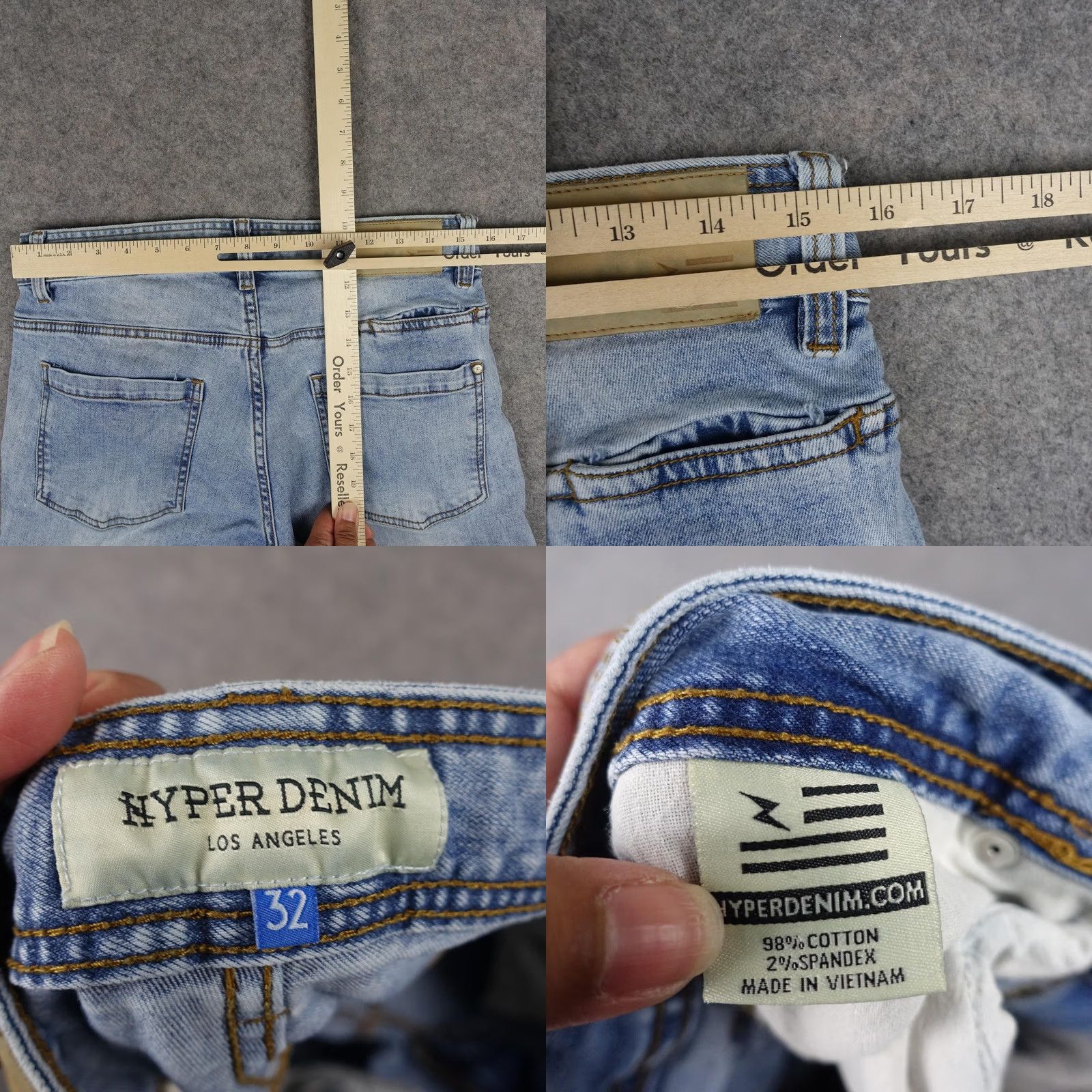 Denime Hyper Denim Jeans Mens 32 Skinny Stretch Ankle Zip Paint Splatter Light Blue Denim Size US 32 / EU 48 - 10 Thumbnail