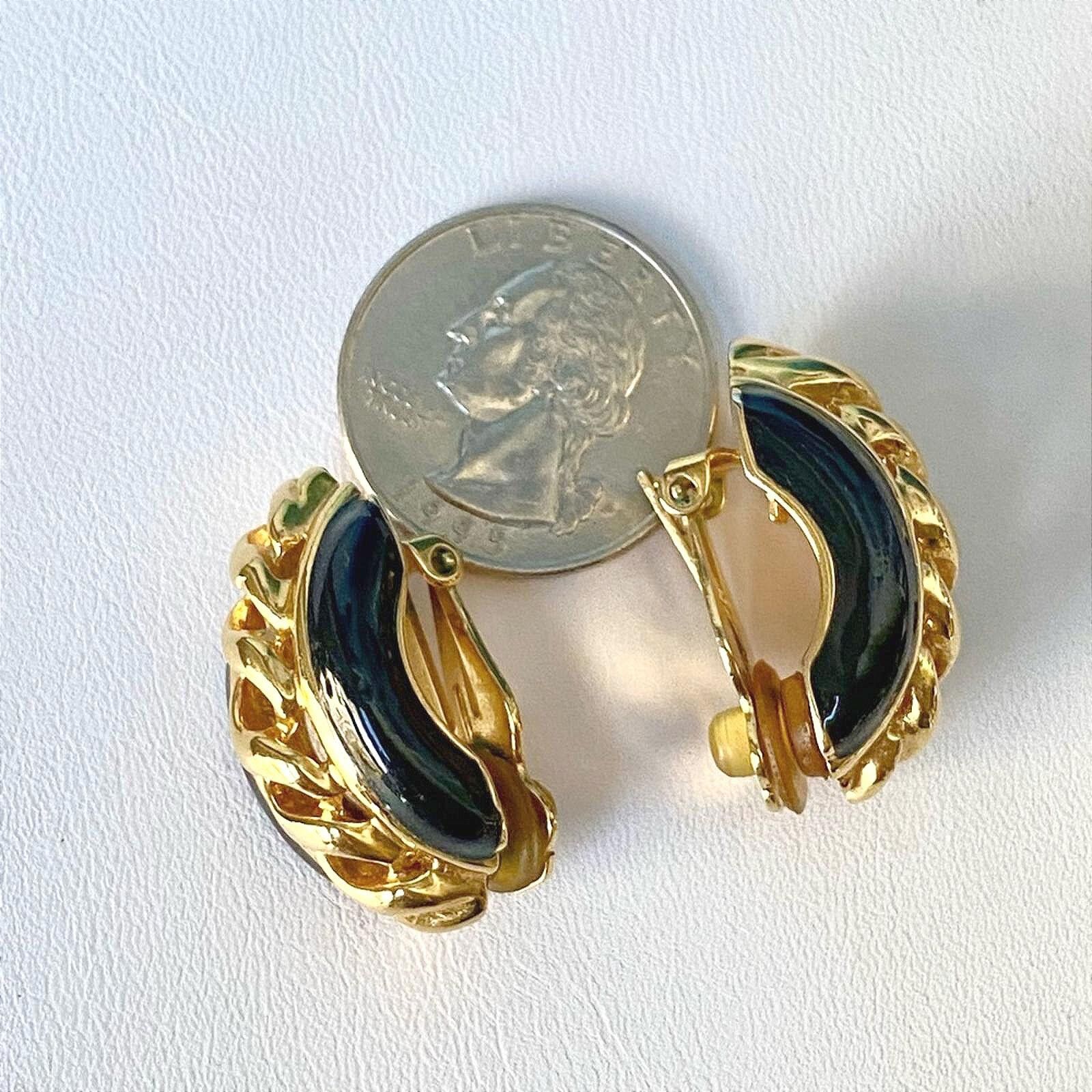 St. John Vintage St. John Gold Black Enamel Clip Earrings Size ONE SIZE - 4 Thumbnail