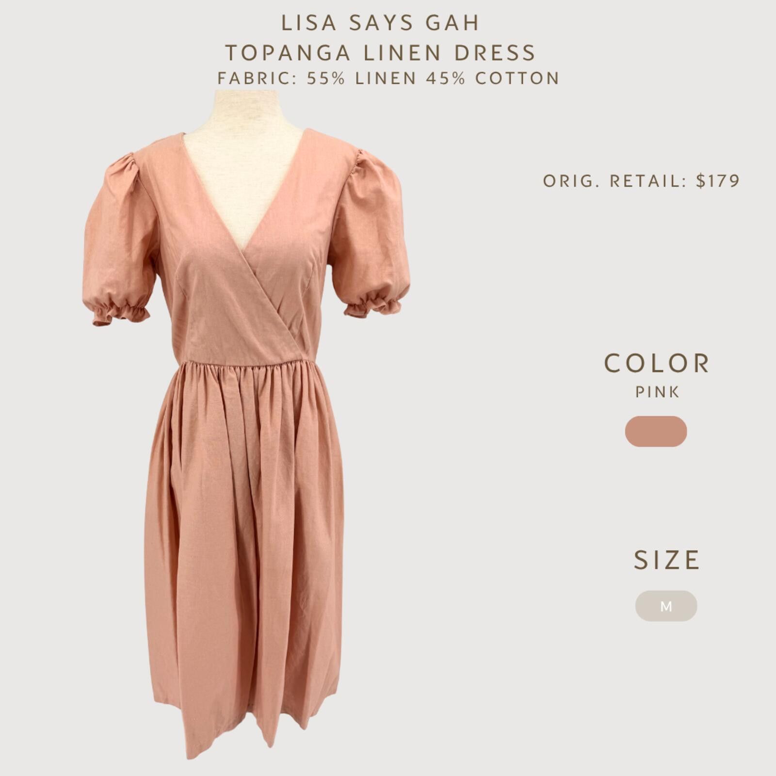 Other Lisa Says Gah Topanga Linen Dress Pink Puff Sleeve M Size 32" / US 10 / IT 46 - 2 Thumbnail