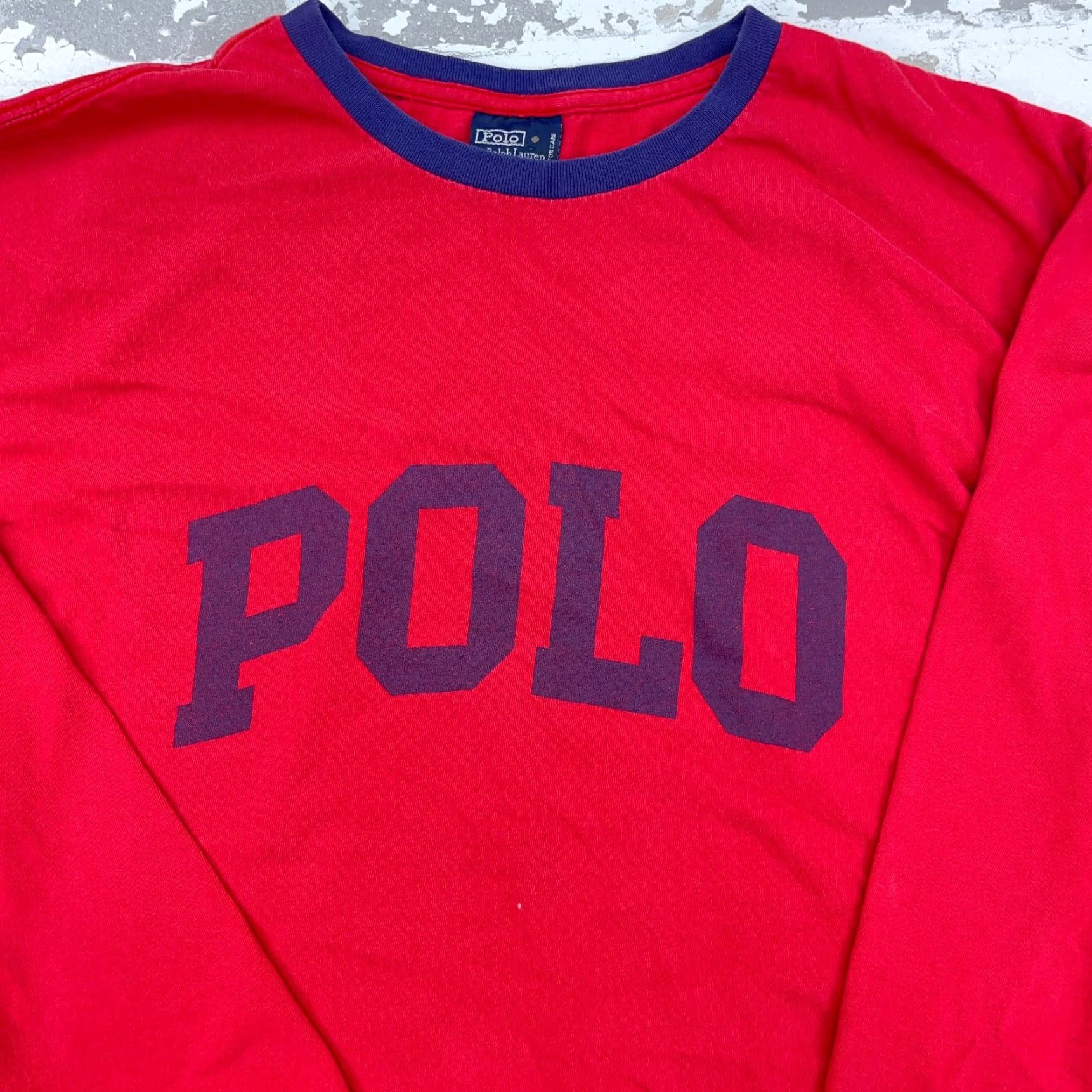 Polo Ralph Lauren Vintage Polo Ralph Lauren Shirt Men L Red Crew Neck Long Sleeve Jersey Cotton Logo 90s Retro Hipster Vintage Mens Tee Size US L / EU 52-54 / 3 - 2 Thumbnail