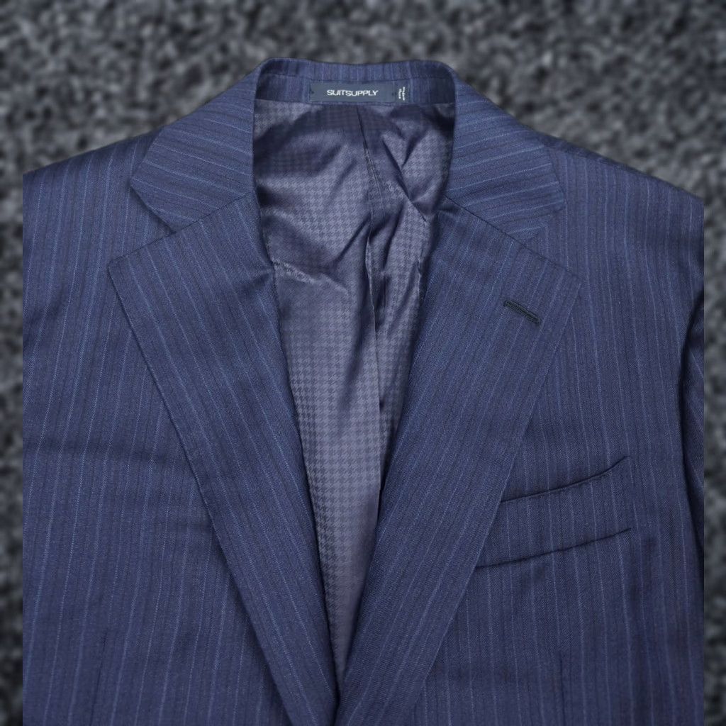 Suitsupply Suitsupply La Spalla Blazer Jacket Men 40 Blue Wool Striped Super 130s Two-Button Double-Vented Regular Jacket Mens Size 40R - 1 Thumbnail