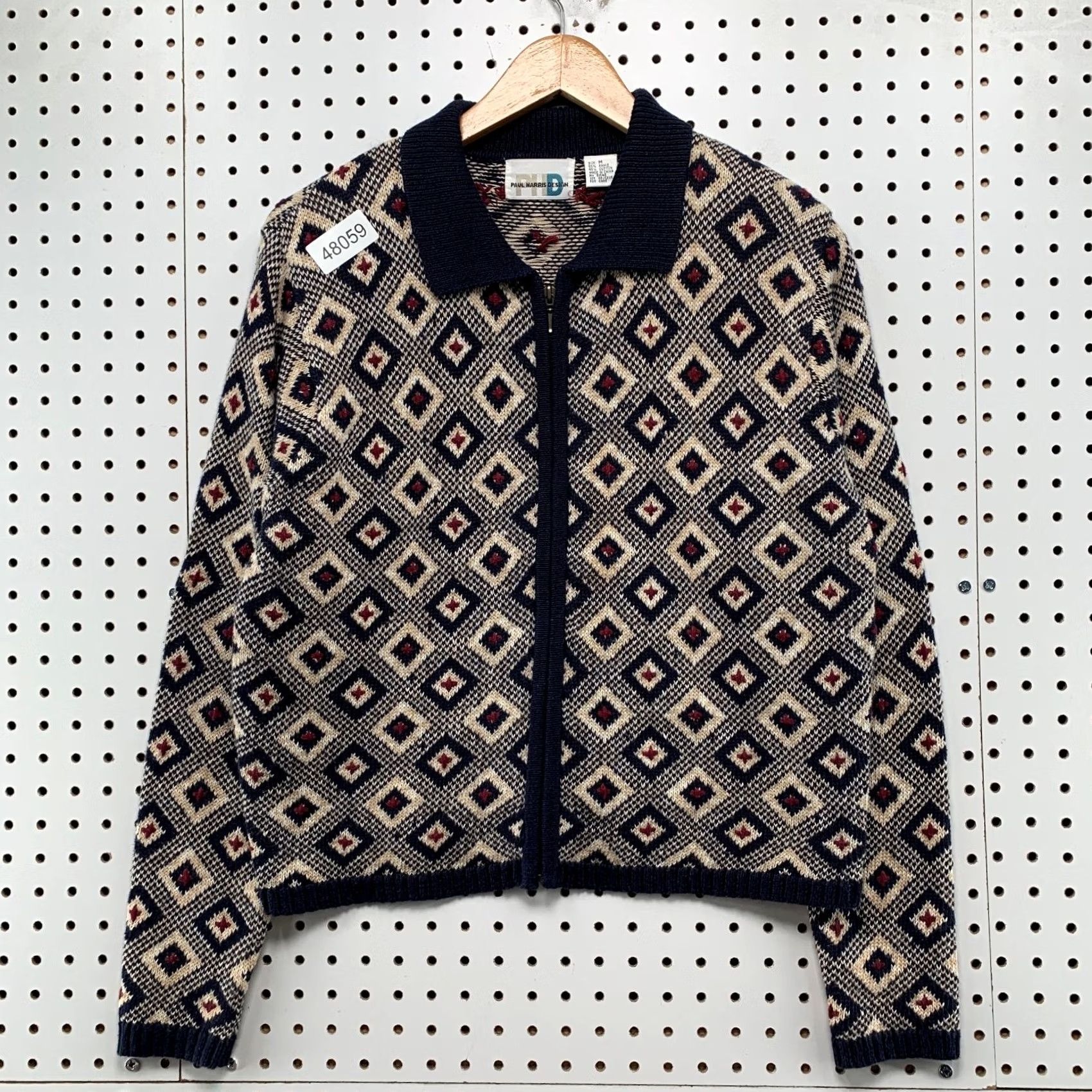 Vintage VINTAGE Paul Harris Design Cardigan Zip Sweater Womens M Geometric Diamond Size M / US 6-8 / IT 42-44 - 2 Thumbnail
