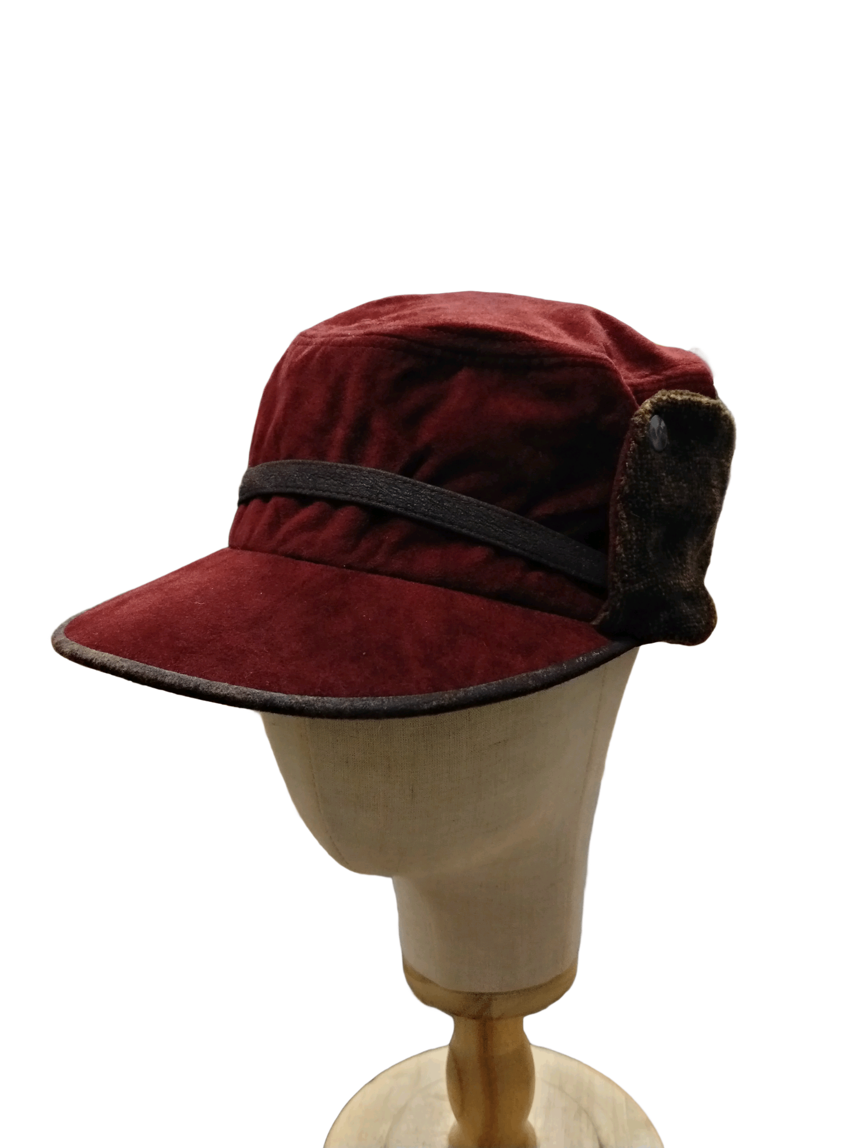 Japanese Brand Elegant burgundy velvet trapper hat with foldable earflaps Size ONE SIZE - 4 Thumbnail