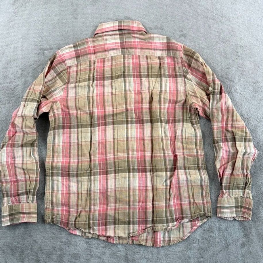 Ralph Lauren Lauren Ralph Lauren Shirt Women Small 100% Linen Beige Pink Brown Plaid Casual Workwear Lightweight Breathable Button-Up Long Sleeve Size S / US 4 / IT 40 - 4 Thumbnail