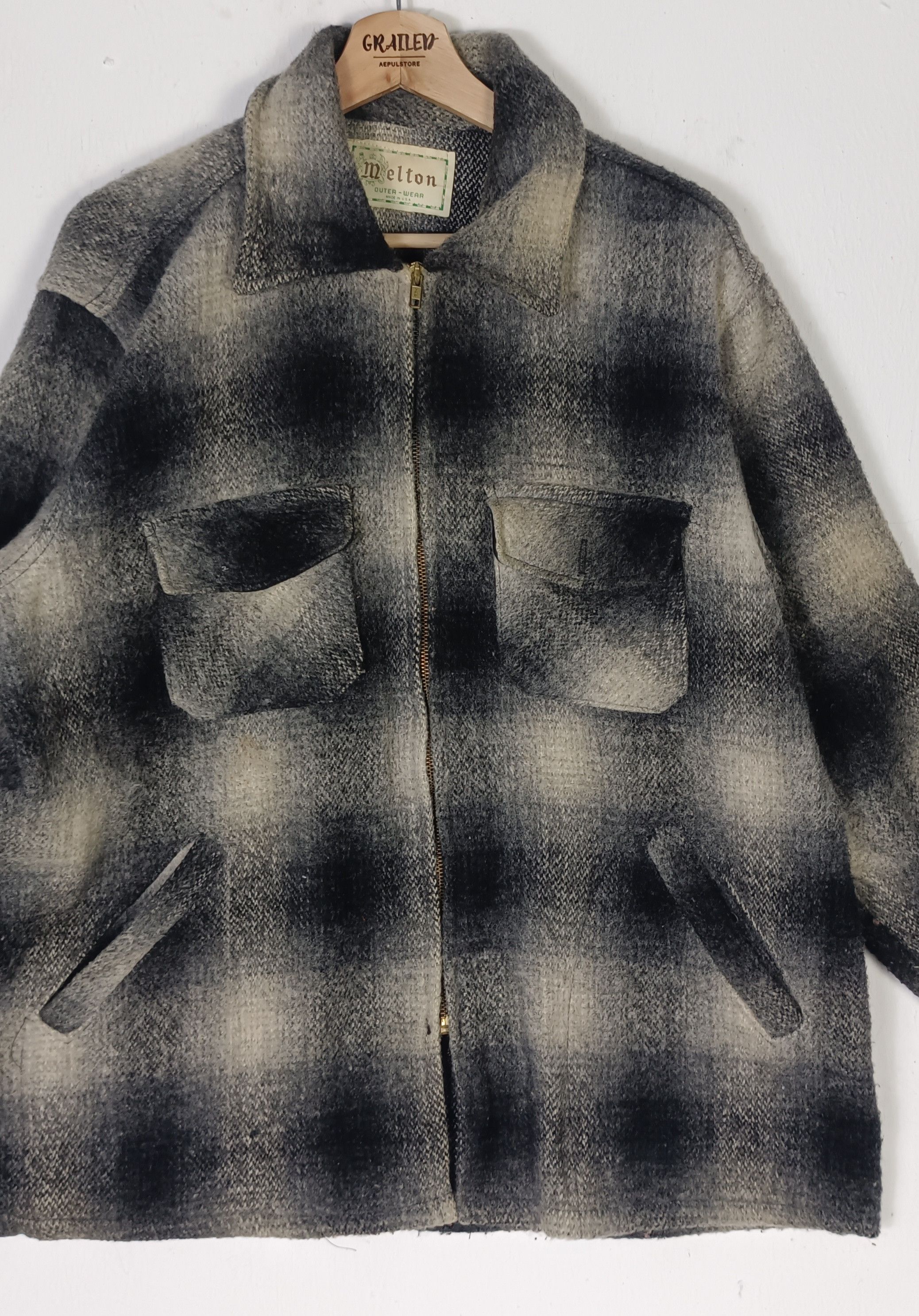 Vintage Vintage💥 80s Melton Shadow Plaid Wool Flannel Jacket Size US XL / EU 56 / 4 - 4 Thumbnail