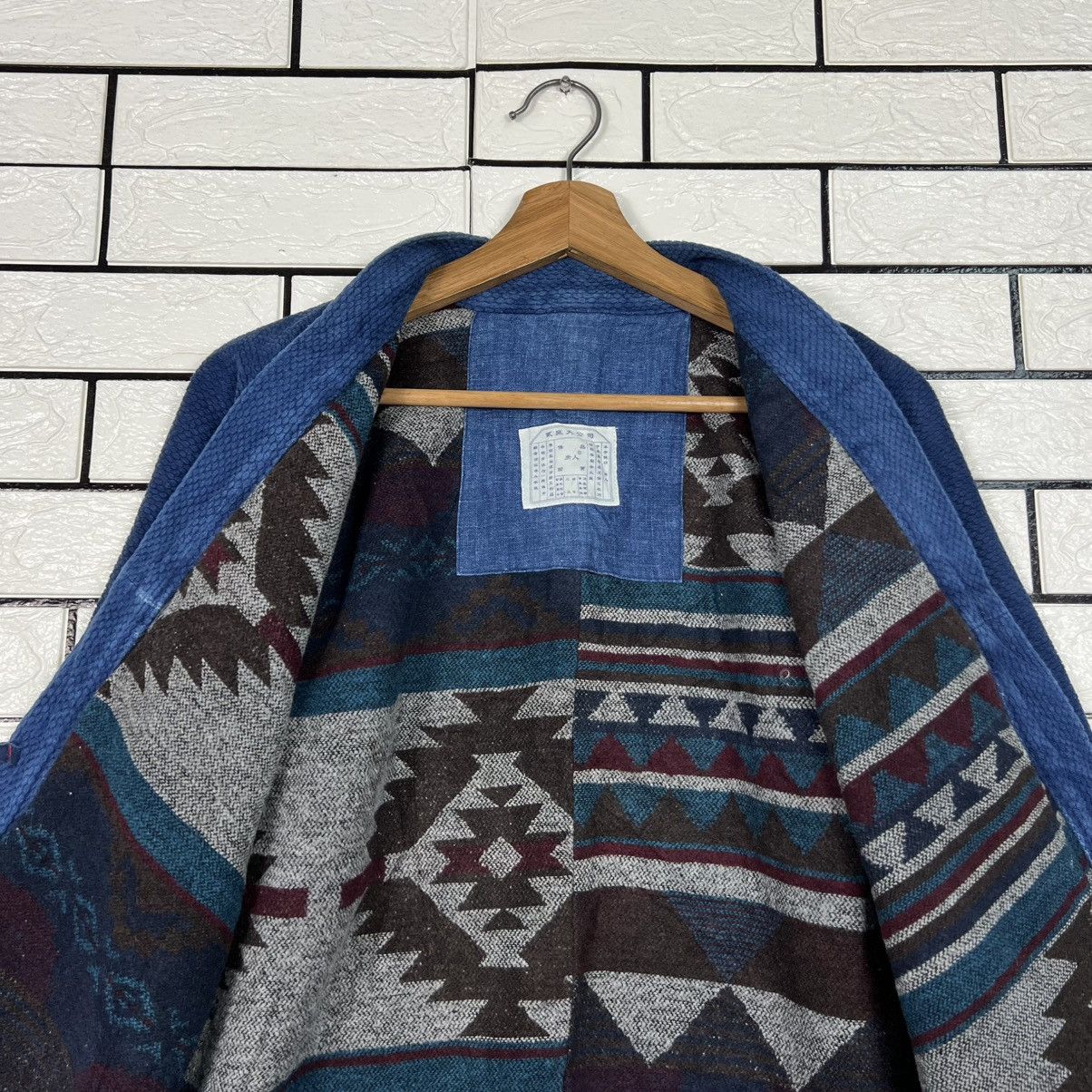 Vintage Indigo Blue Thick Weave Kimono Native Design Lined 4153-C190 Size US S / EU 44-46 / 1 - 11 Thumbnail