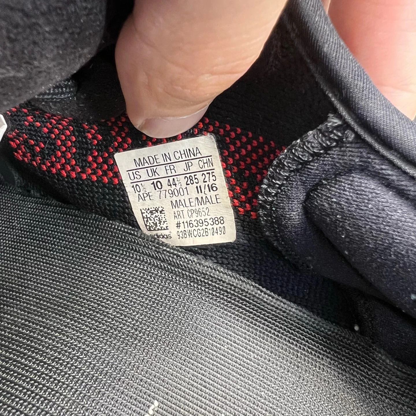 Nike Yeezy 350 Black Red 44.5 Worn 2-3x Boxed Size US 11.5 / EU 44-45 - 7 Thumbnail