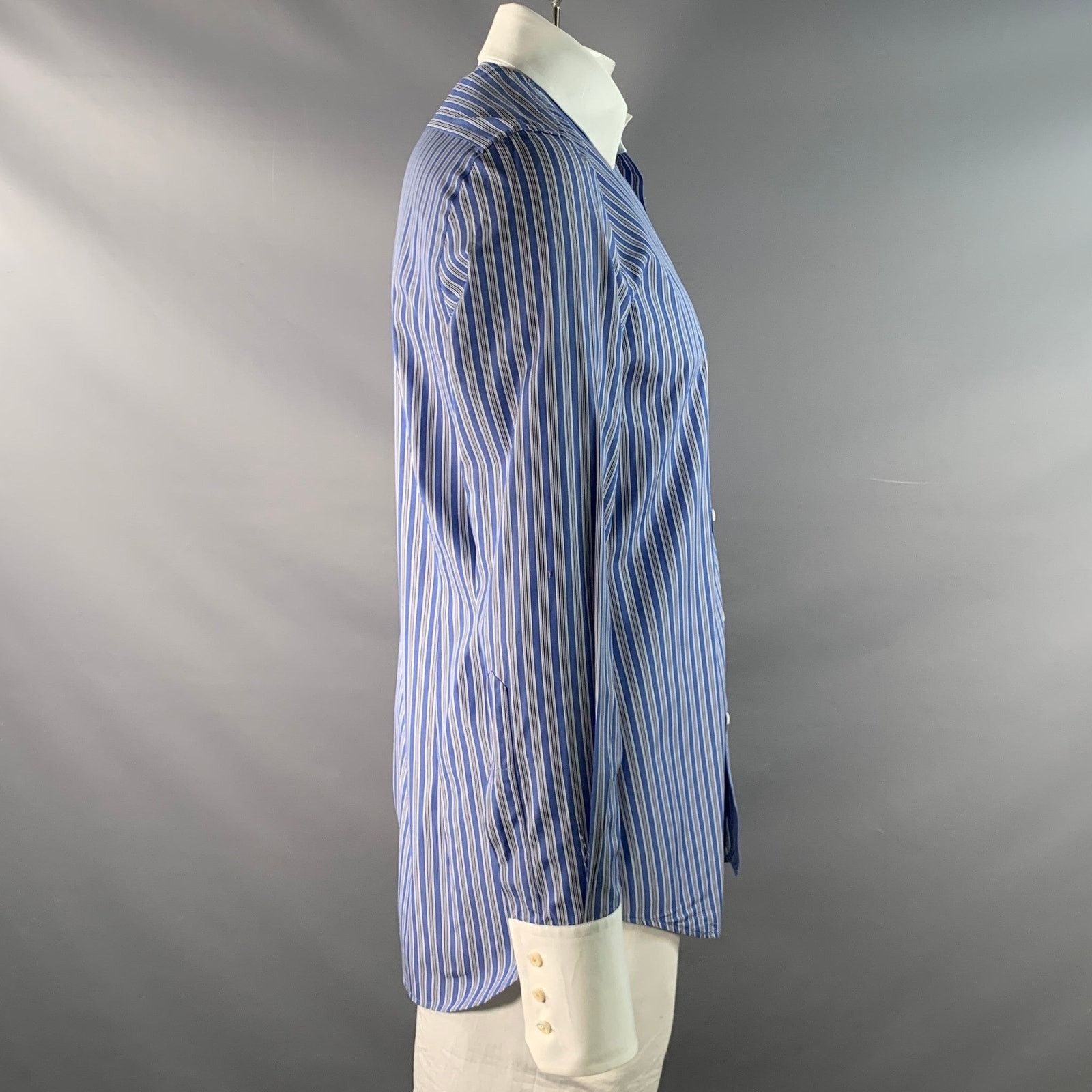 Dsquared2 DSQUARED2 Size L White Blue Stripe Cotton Long Sleeve Shirt Size US L / EU 52-54 / 3 - 2 Thumbnail