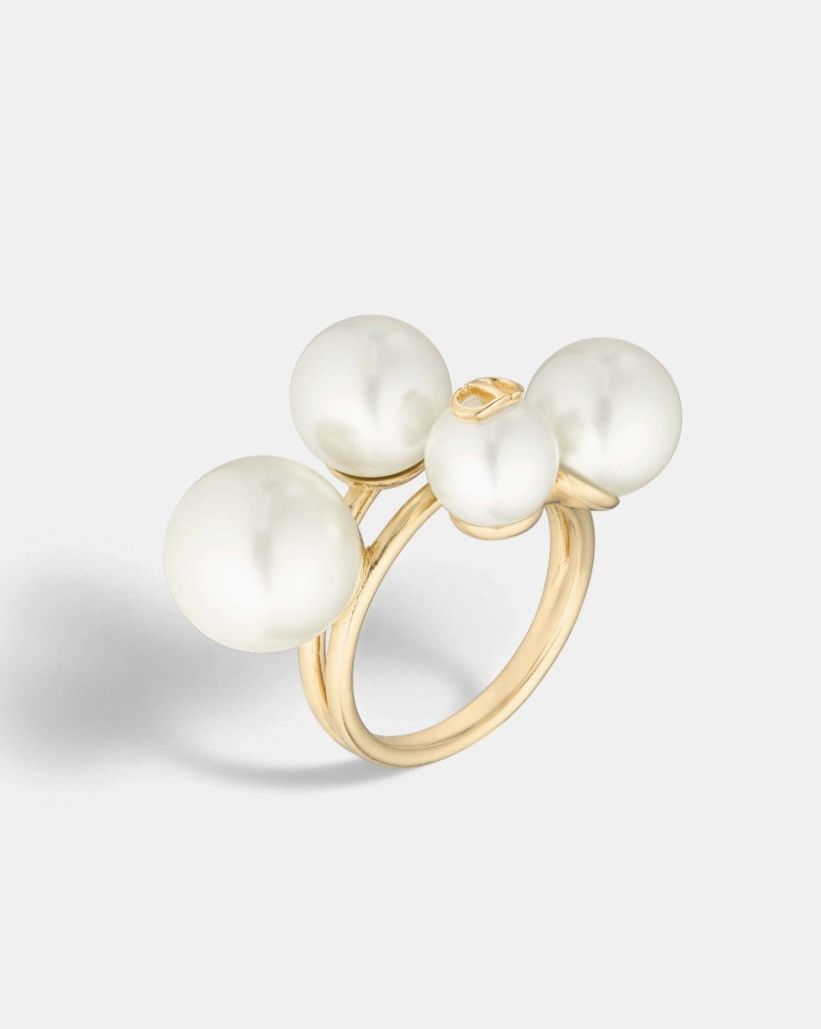 Dior Dior D-STUDS RING Gold-Finish Metal and White Resin Pearls Size ONE SIZE - 3 Thumbnail