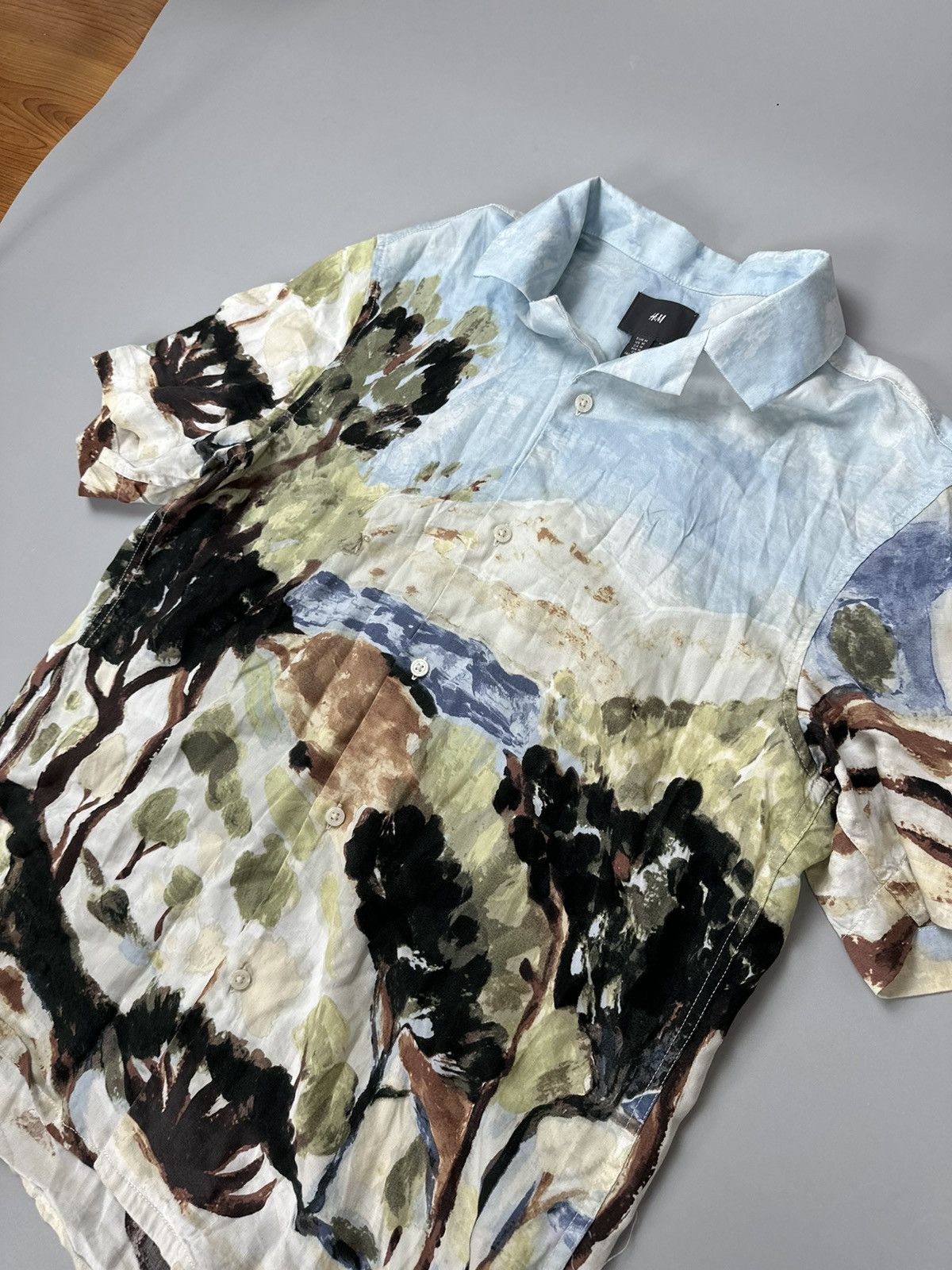 H&M H&M basic Silk Button Short Sleeve Shirt Nature Pattern Size US M / EU 48-50 / 2 - 2 Thumbnail