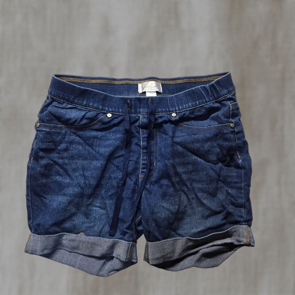Vintage Just Be Solid Blue Jean Shorts Dark Wash Stretch Adult Women's Size S Small Denim Shorts 5-Pocket Classic Stretch Womens Size 28" / US 6 / IT 42 - 1 Thumbnail