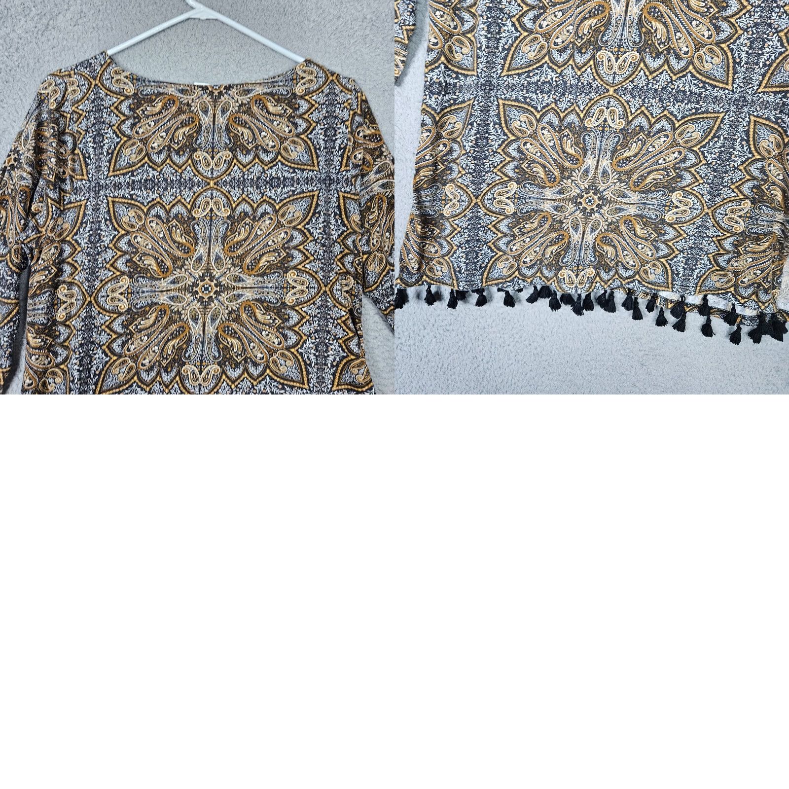 J. Jill J.JILL Paisley 3/4 Sleeve Boho Fringe Hem Tunic Top M Color Multicolor Paisley Shirt Womens Tunic Top 3/4 Sleeve Fringe Hem Size M / US 6-8 / IT 42-44 - 8 Thumbnail