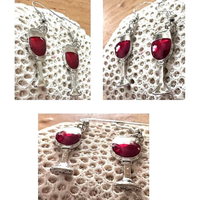 Handmade Red Wine Glass Earrings Merlot Cabernet Pinot NoirCocktails Size ONE SIZE - 9 Thumbnail