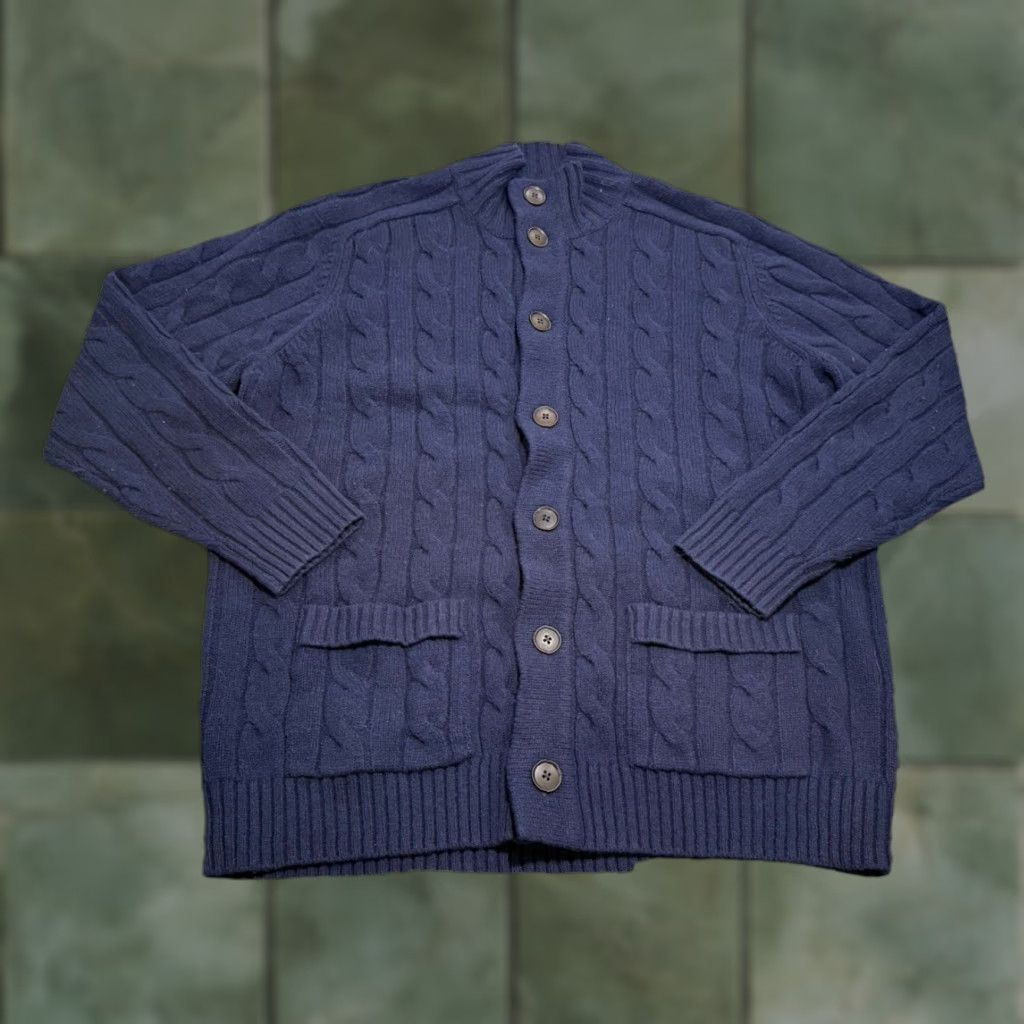 Charles Tyrwhitt NWOT Charles Tyrwhitt Chunky Cable Knit Cardigan 100% Geelong Lambswool XL Blue Size US XL / EU 56 / 4 - 1 Thumbnail