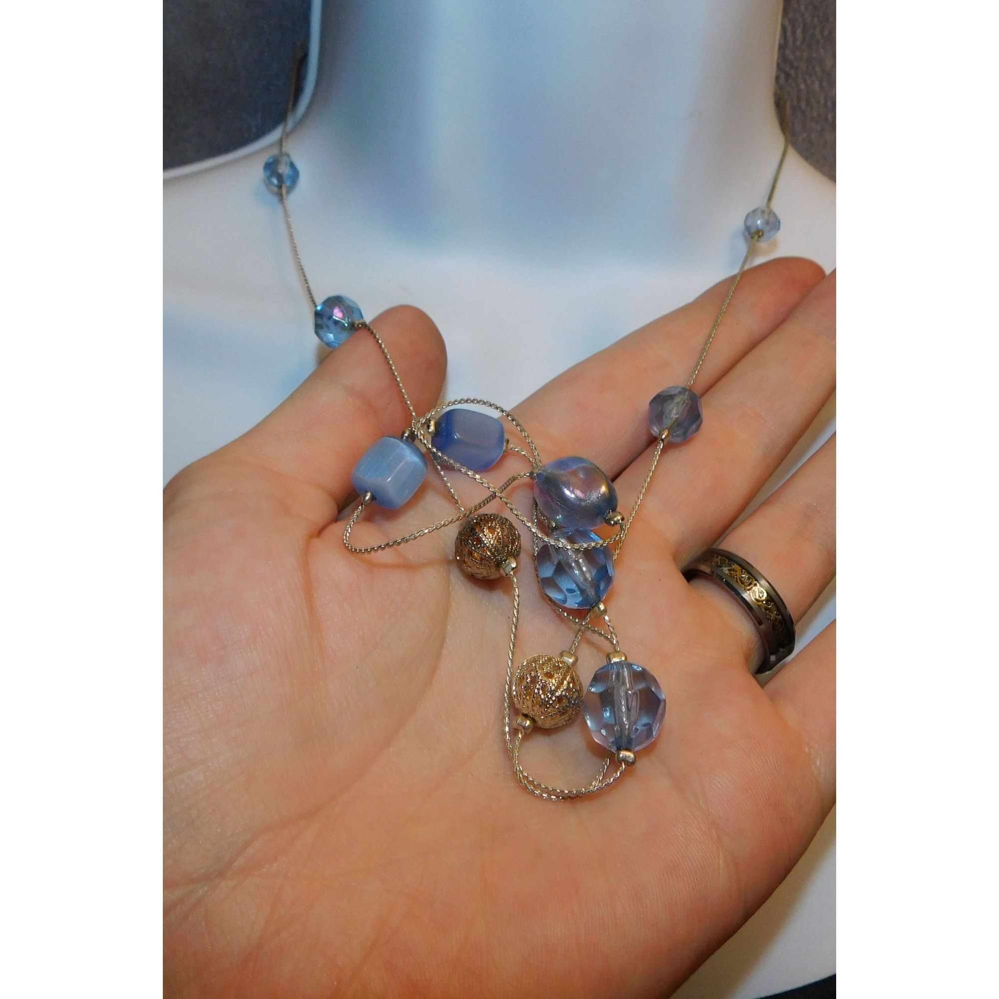 Other Blue Glass Station Necklace On Silver Tone Chain Size ONE SIZE - 4 Thumbnail