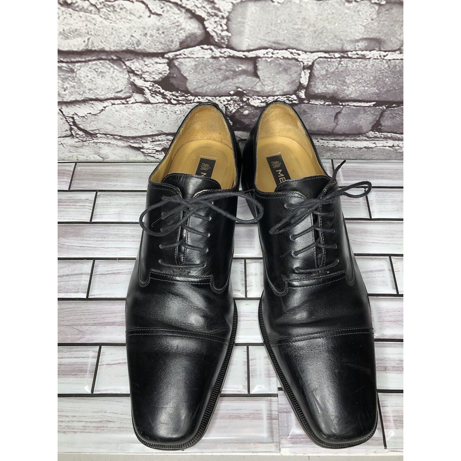 Mezlan Mezlan Lancer Black Leather Square Cap Toe Lace Oxfords Shoe Size US 10 / EU 43 - 18 Thumbnail