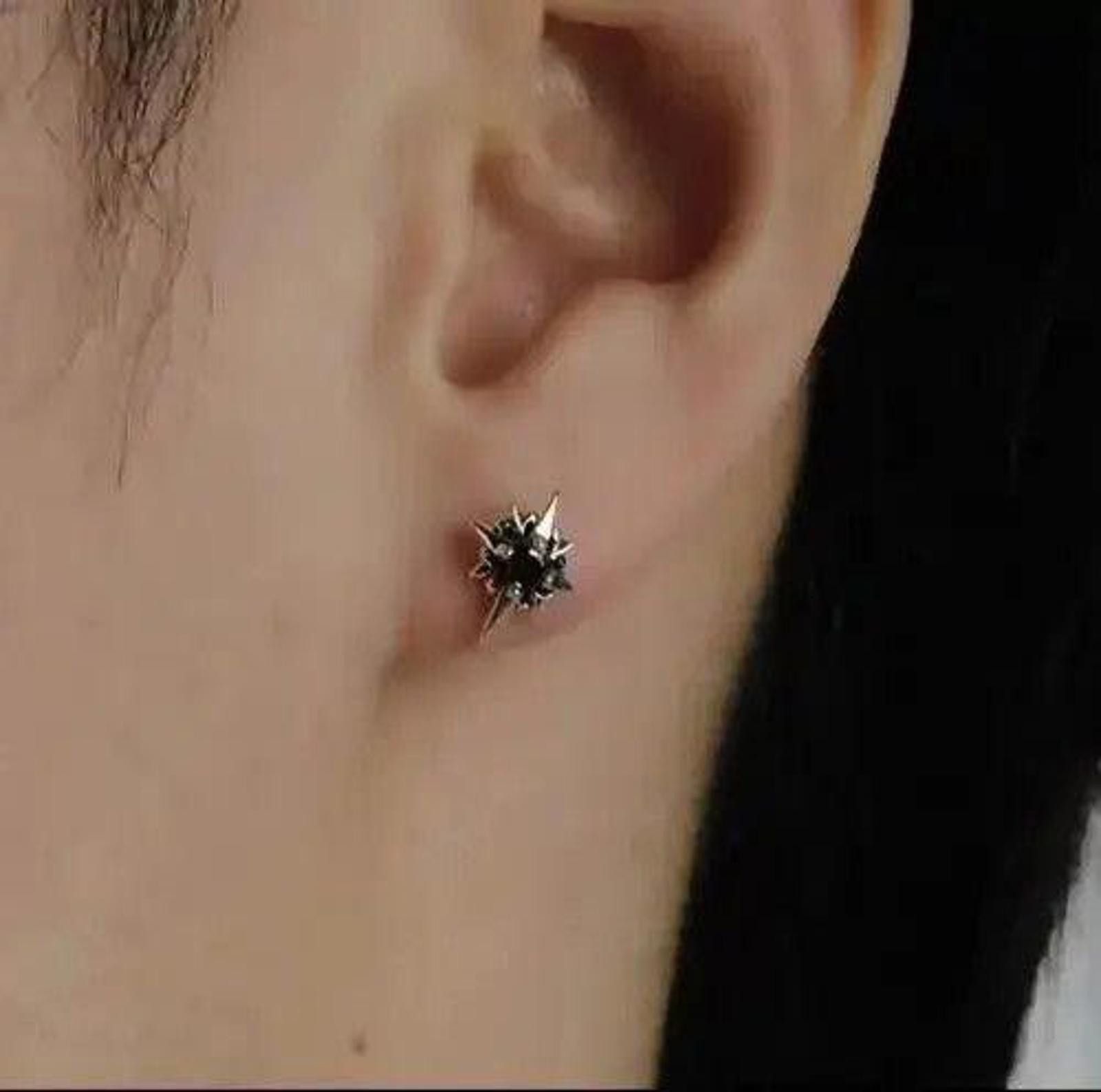 Black Stone Earrings Gothic Punk Chrome Jewelry Star Spike in Silver, Men's