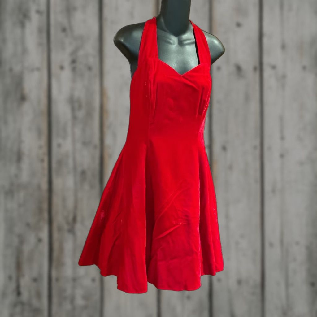 Velvet Y2K Red Velvet Halter Party Dress Junior 11 Halter Neck Short Fit &  Flare With Crinoline Women Mens Girls | Grailed
