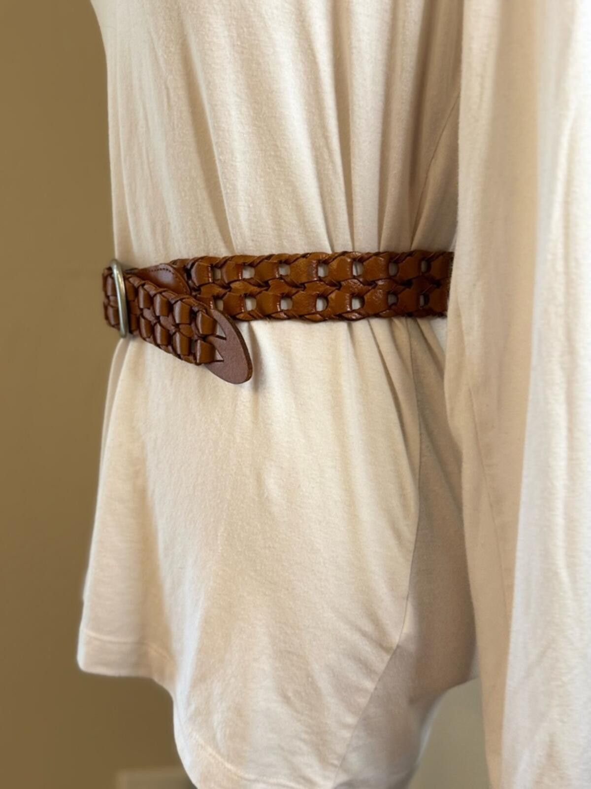 Old Navy Old Navy brown leather braided belt silver buckle L/XL Size ONE SIZE - 2 Thumbnail