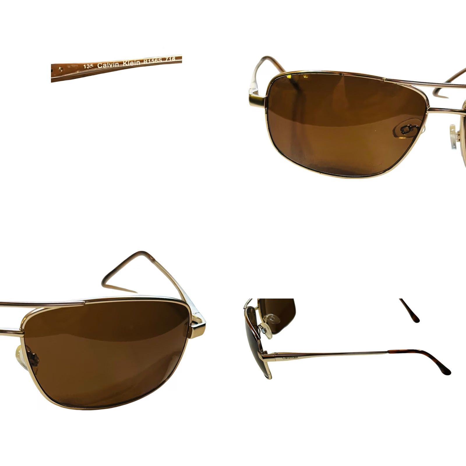 Calvin Klein Calvin Klein Sunglasses Unisex Aviator Frame Gold Full Rim R156S 718 UV400 Polarized Brown Lens Size ONE SIZE - 8 Thumbnail