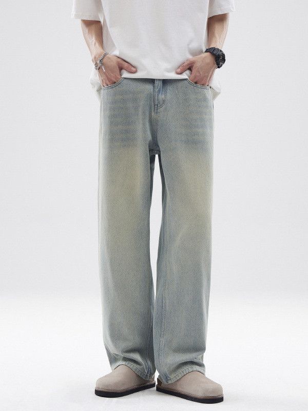 American retro cleanfit straight leg washed distressed jeans