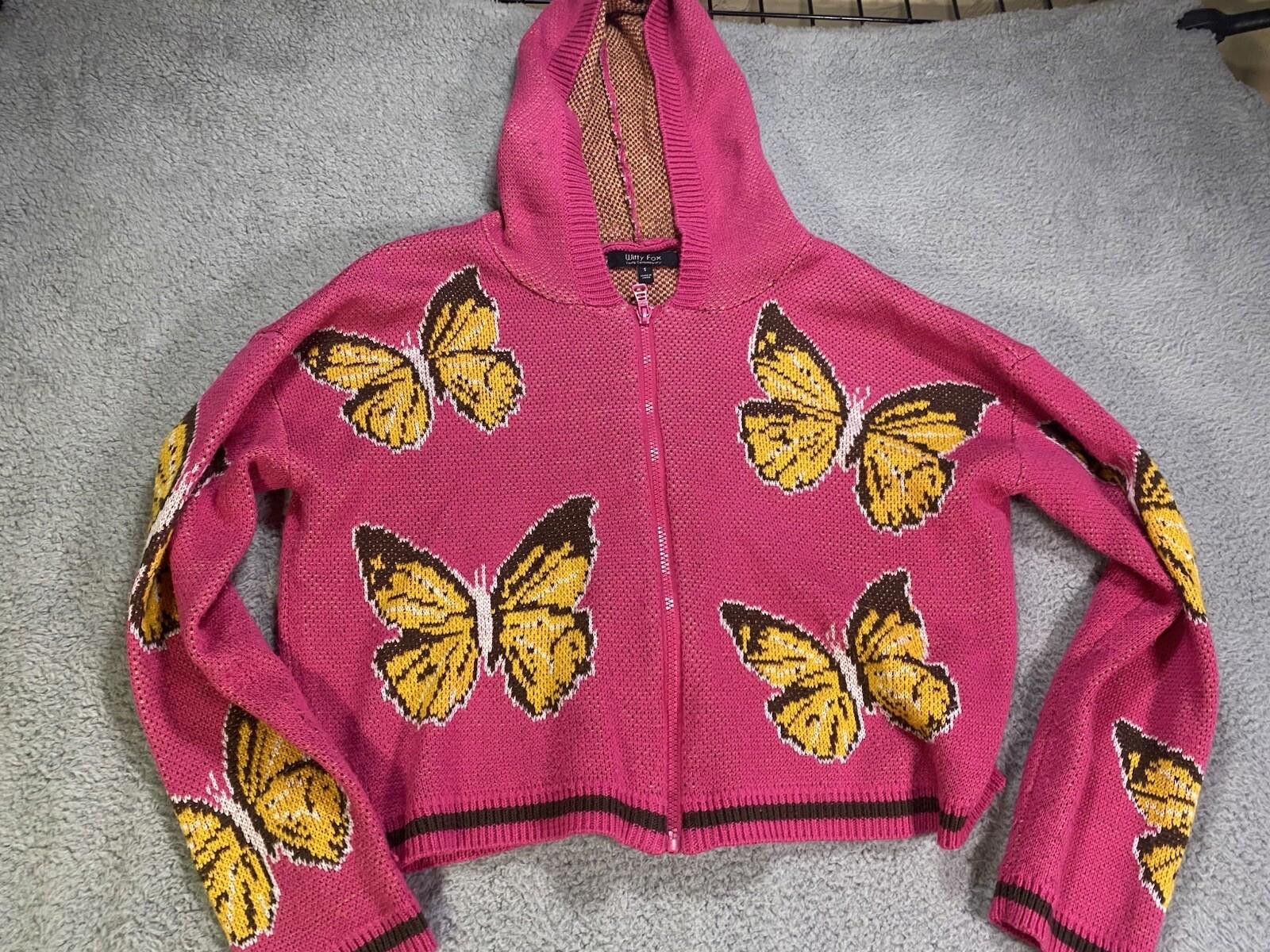 Fox Racing Women Sweater Small Knitted Pink Butterflies Witty Fox Size S / US 4 / IT 40 - 2 Thumbnail